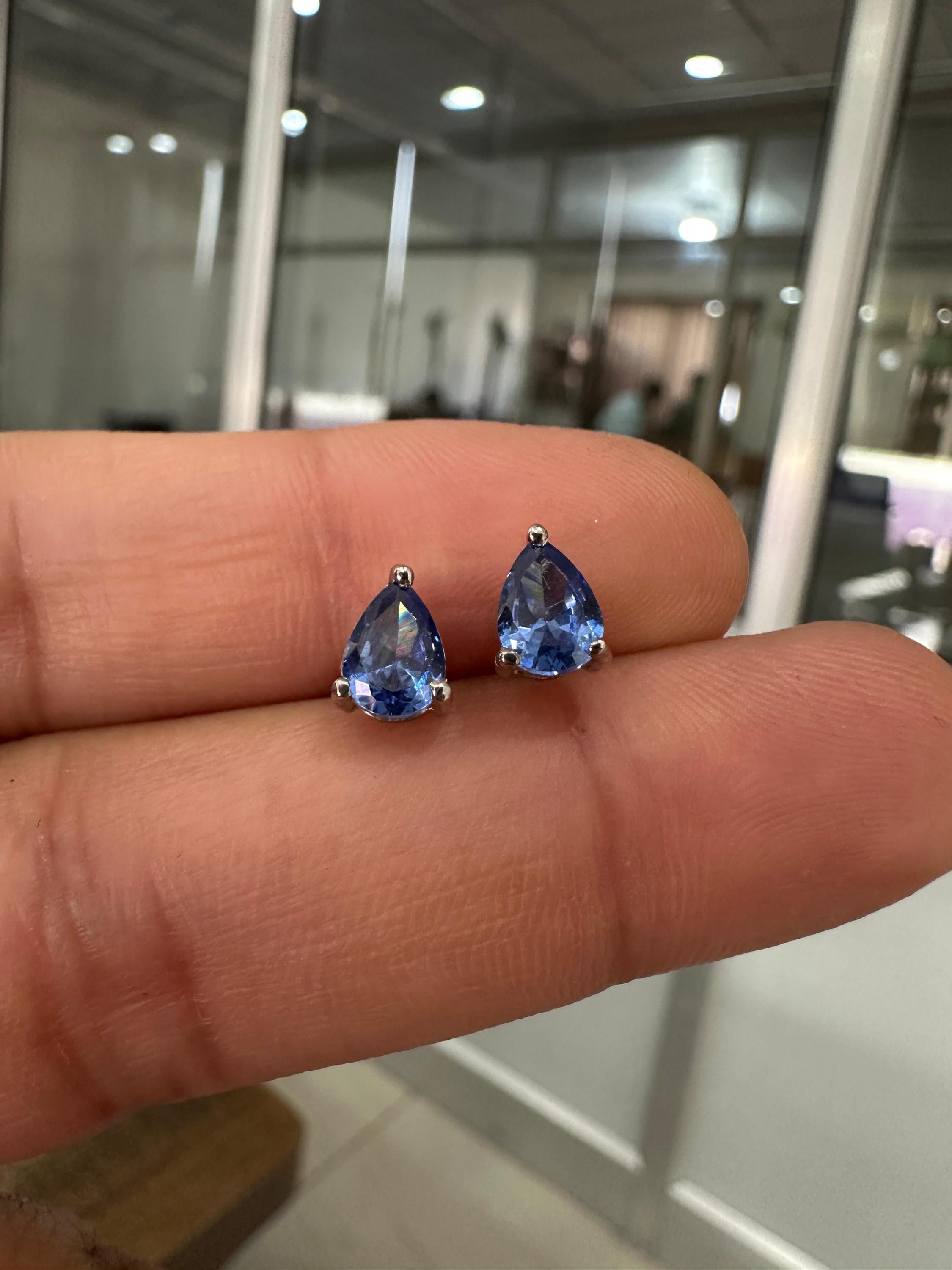 Pear Cut Tanzanite Stud Earrings | 14K White Gold AAA Blue Gemstone