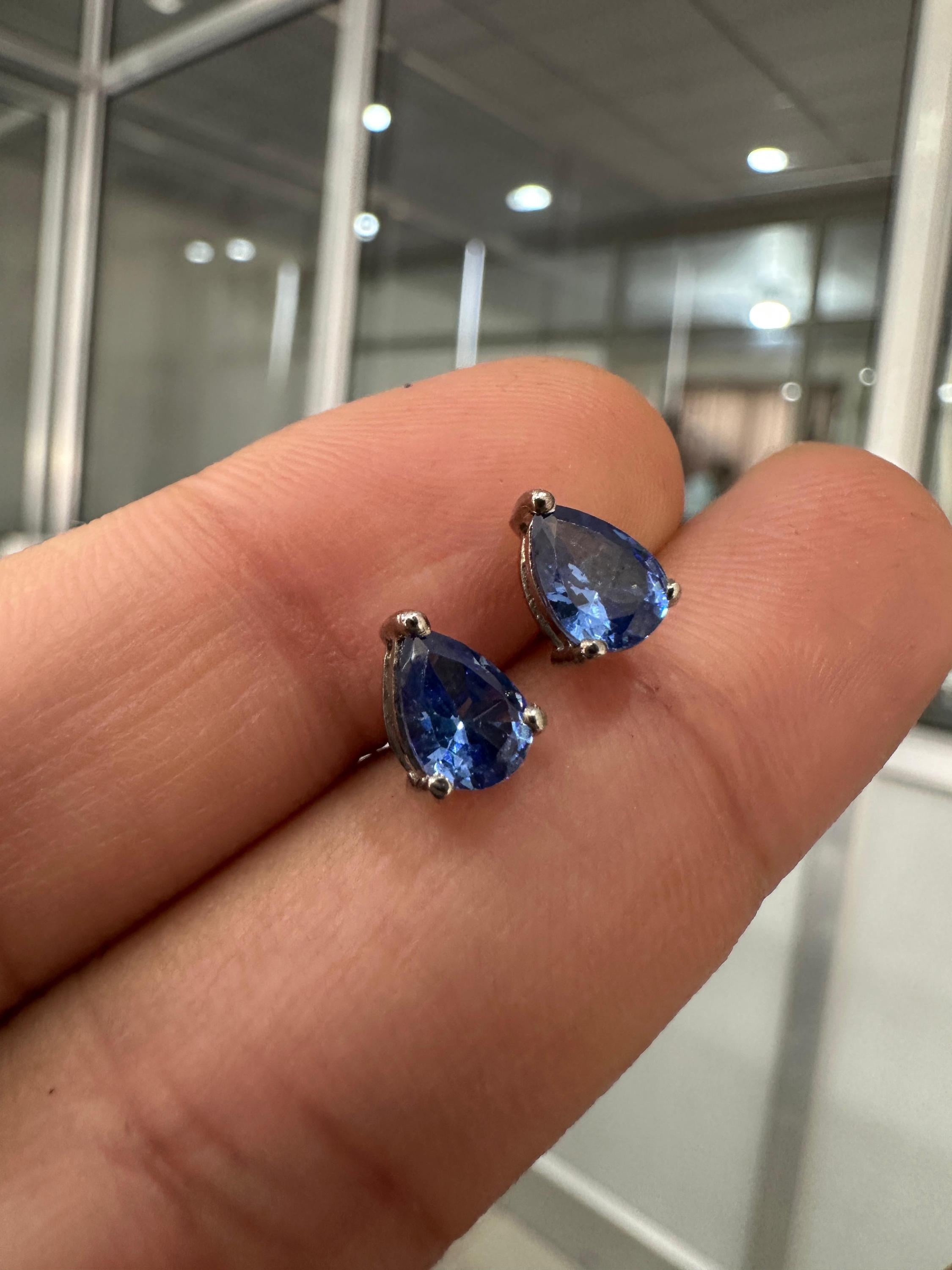 Pear Cut Tanzanite Stud Earrings | 14K White Gold AAA Blue Gemstone