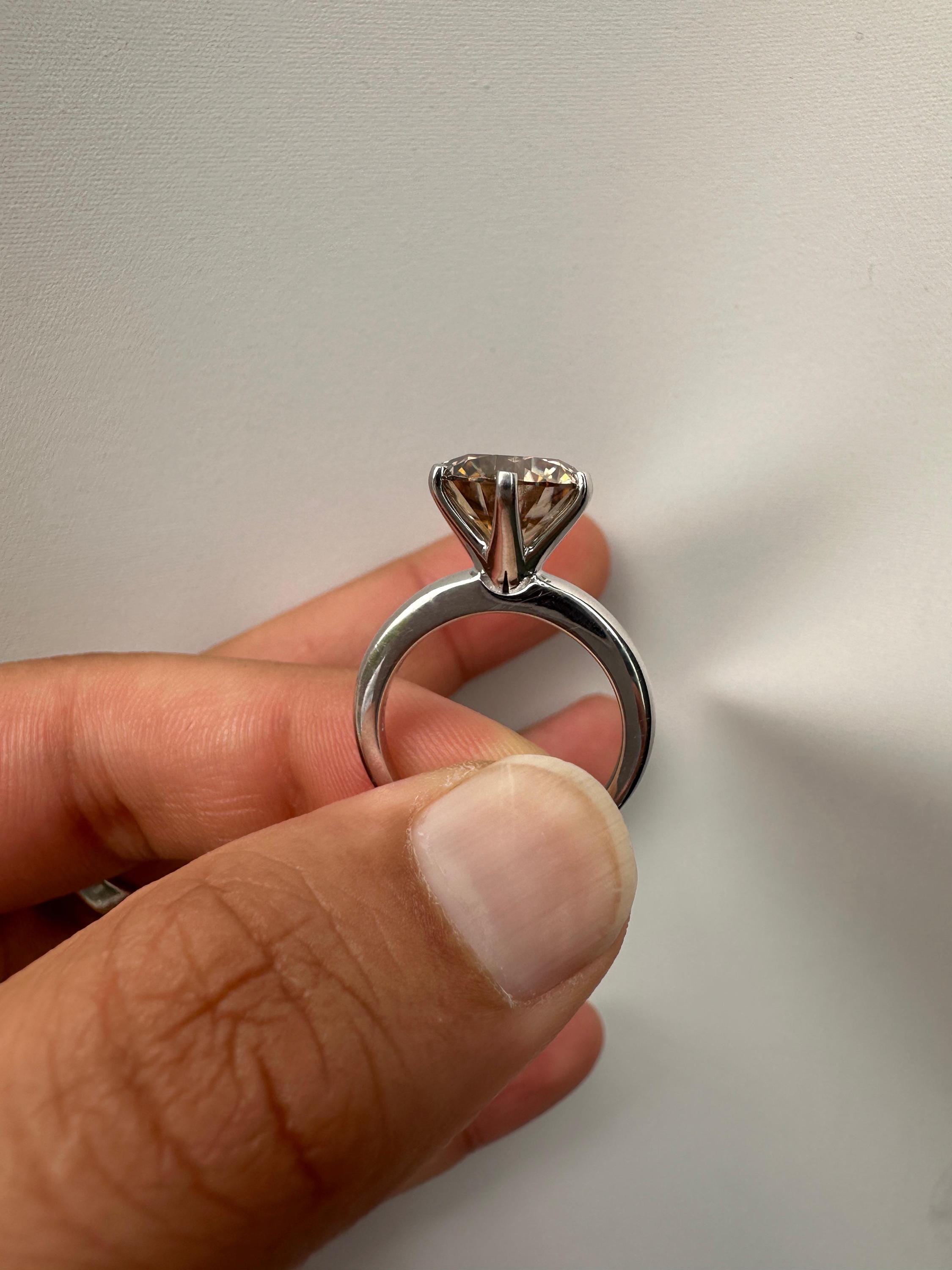 6 CT Champagne Moissanite Engagement Ring, 14K White Gold Round Solitaire Statement Ring