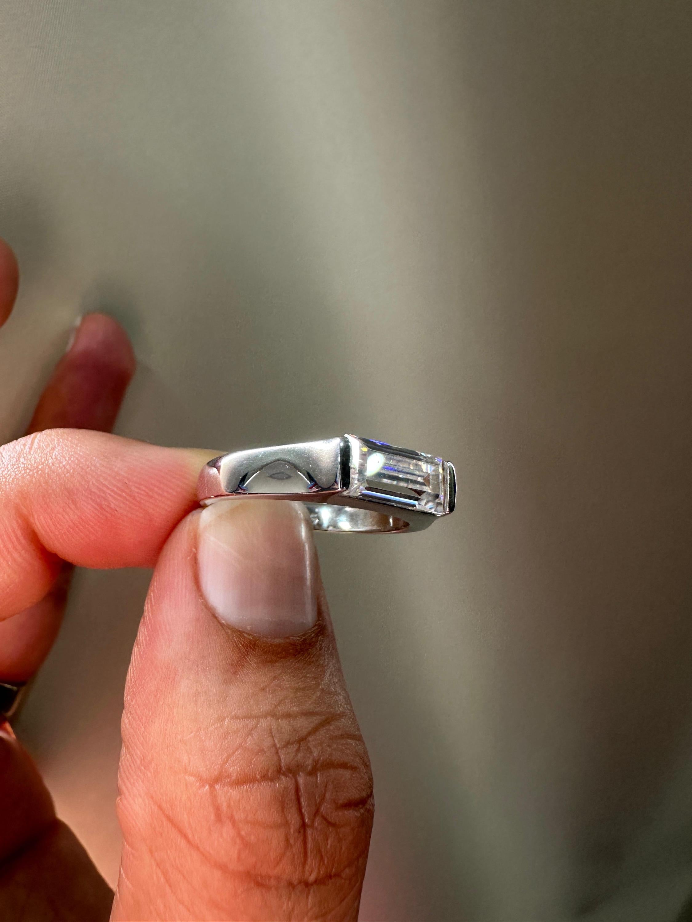 18K White Gold Moissanite Signet Ring | Modern Minimalist Engagement Band for Him
