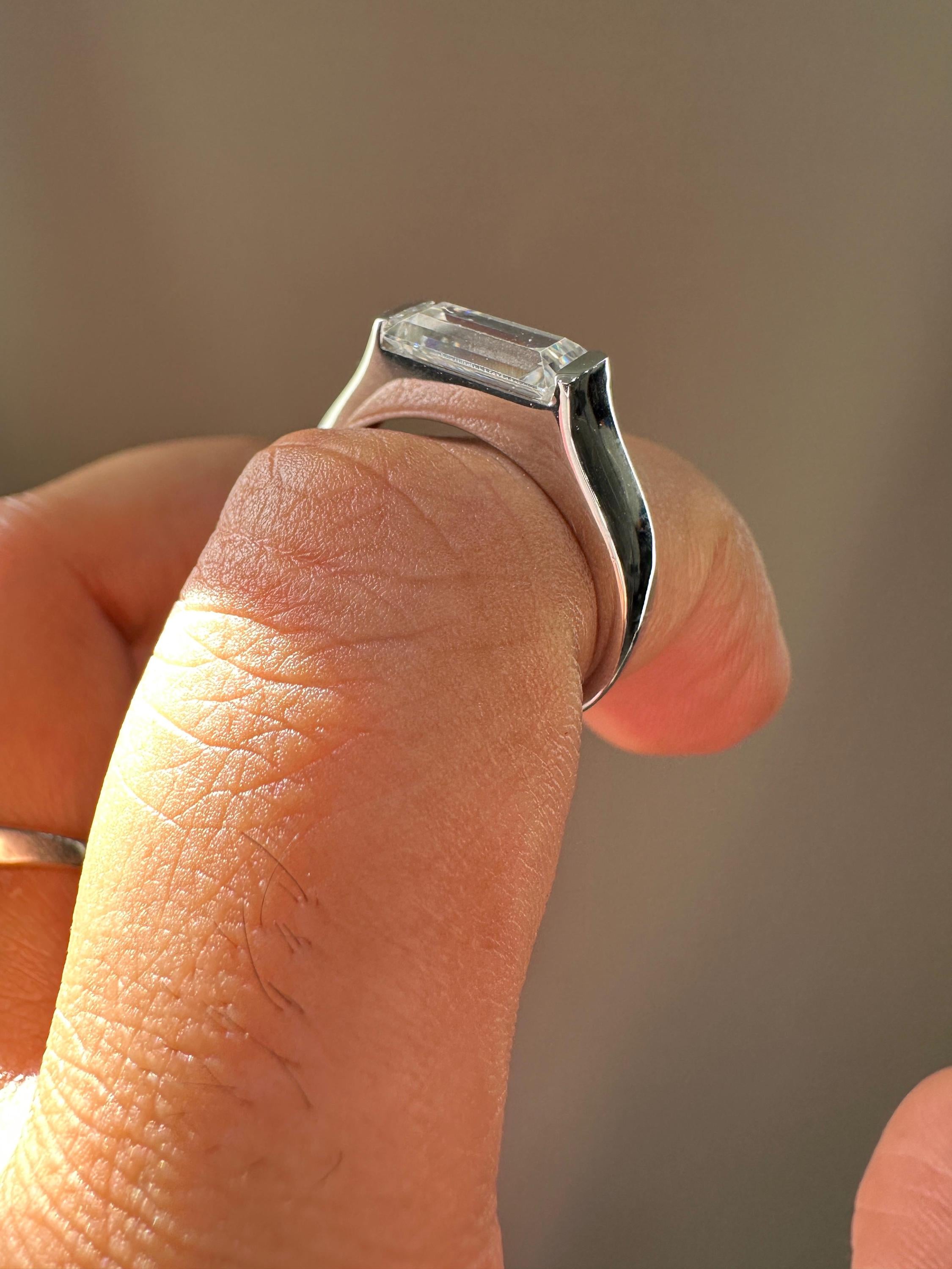 18K White Gold Moissanite Signet Ring | Modern Minimalist Engagement Band for Him