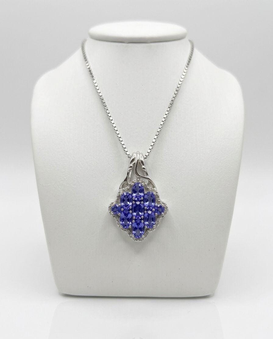 Tanzanite Cluster Pendant Necklace: 925 Sterling Silver Jewelry for her