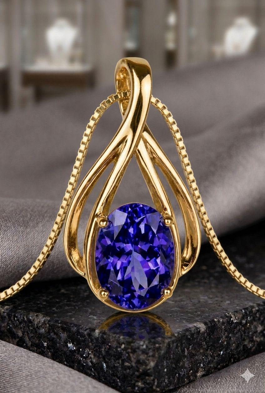 14k Gold Tanzanite Infinity Pendant | 2 CT Rare Blue Gemstone Necklace for her