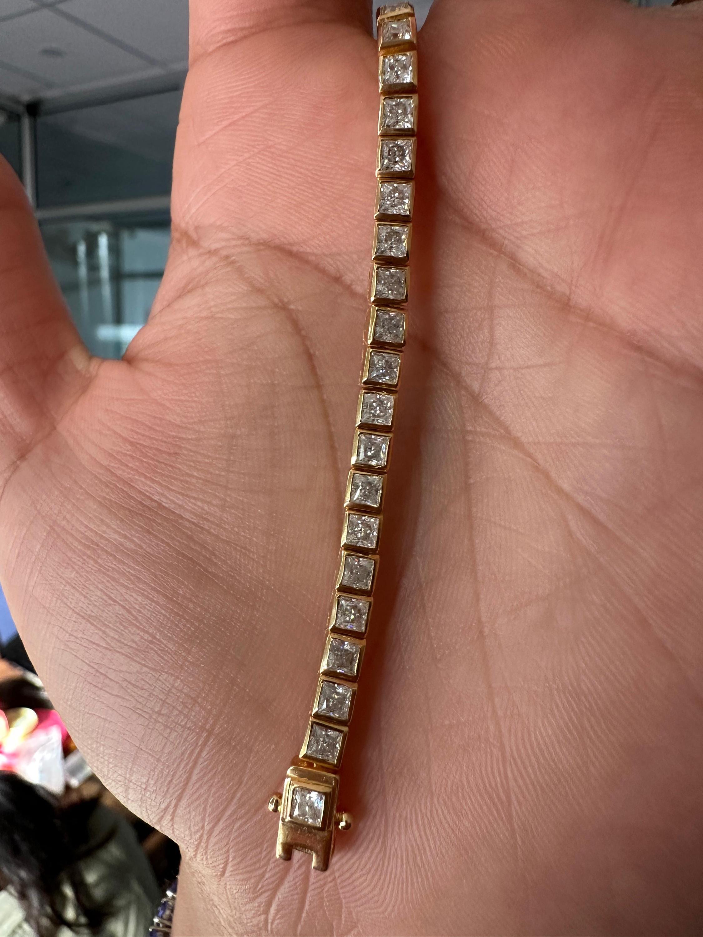 Square cut Moissanite Tennis Bracelet | 14k Gold Finish, Bezel Set, 9 Ct