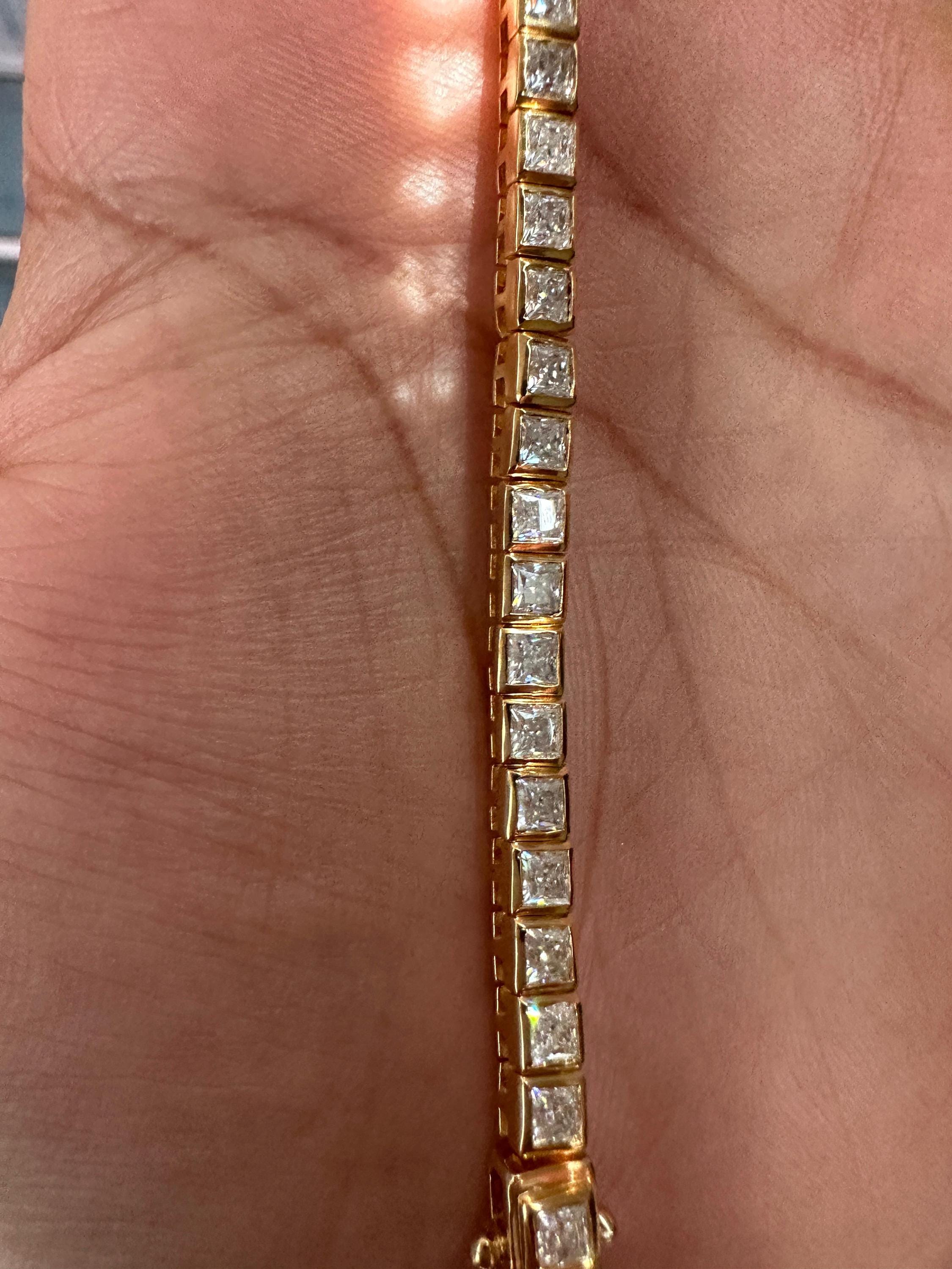 Princess Cut Moissanite Tennis Bracelet, 14K Yellow Gold Plated Bezel Setting