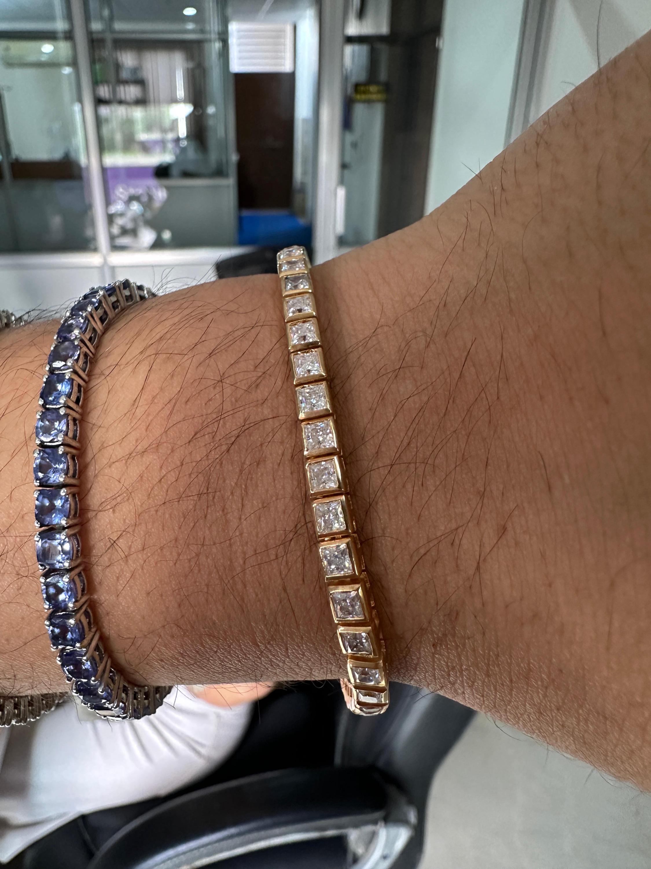 Square cut Moissanite Tennis Bracelet | 14k Gold Finish, Bezel Set, 9 Ct