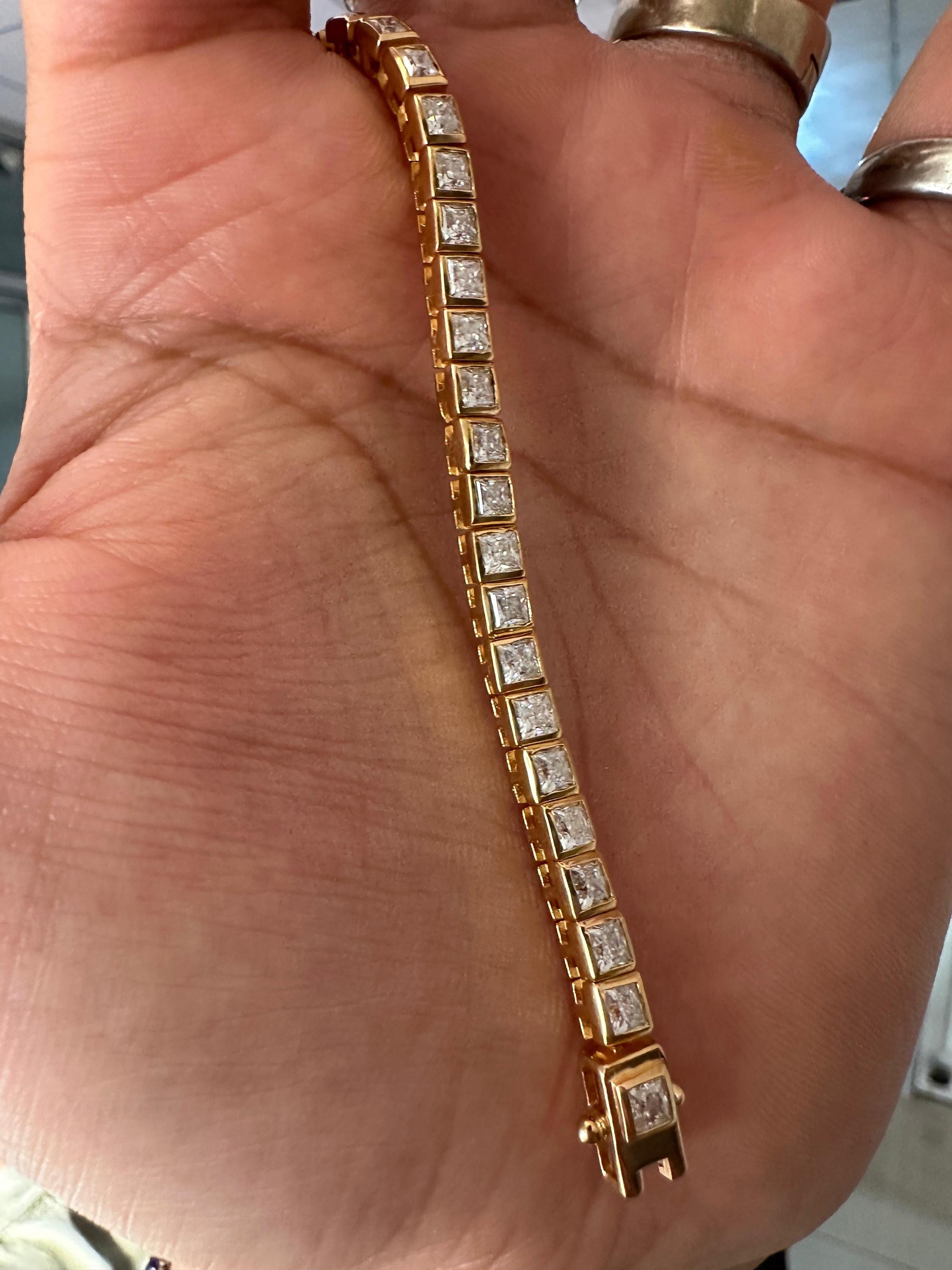 Square cut Moissanite Tennis Bracelet | 14k Gold Finish, Bezel Set, 9 Ct