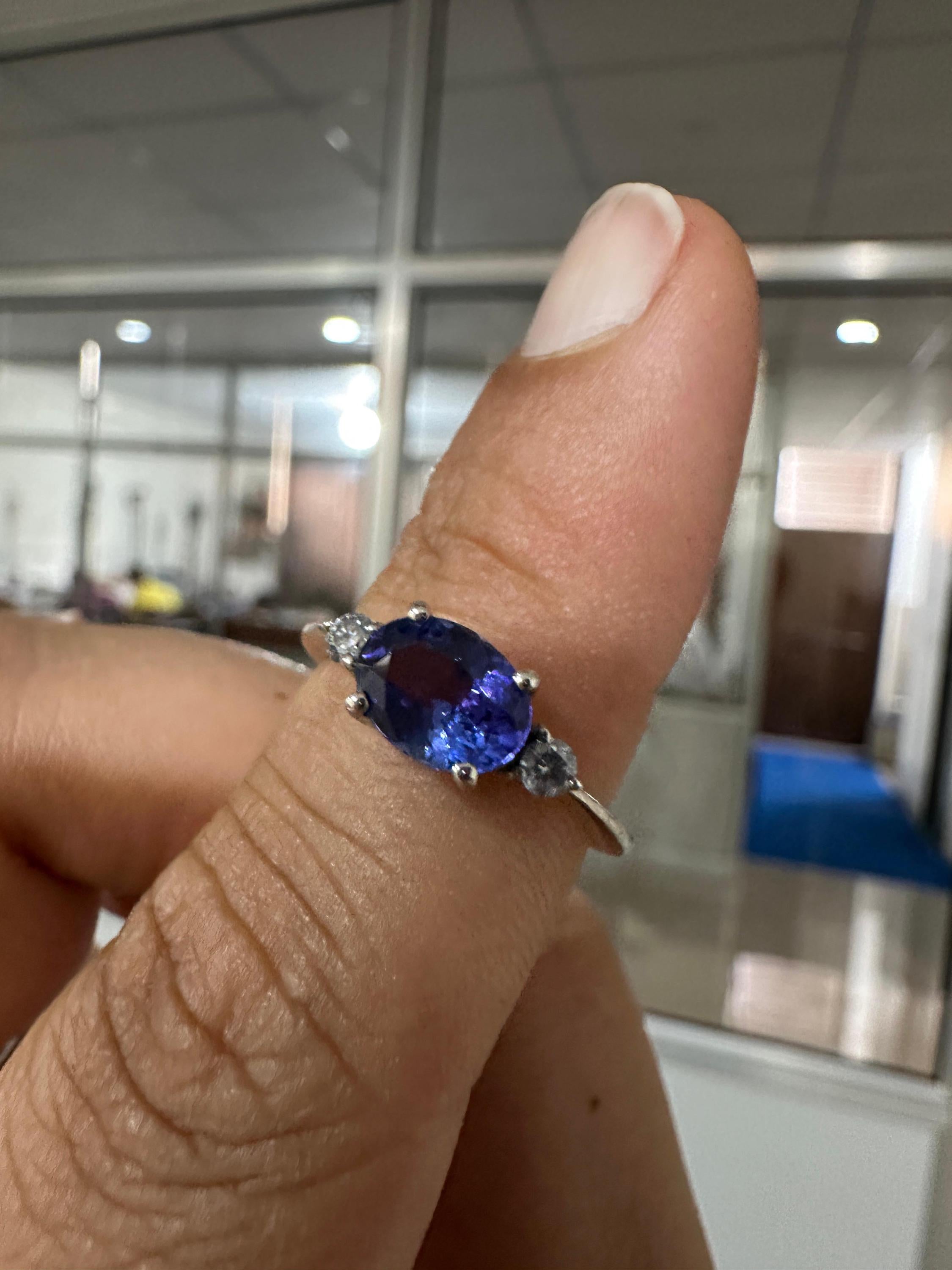 14K White Gold Oval Tanzanite Diamond Engagement Ring – 1.5 CT Natural Blue Gemstone