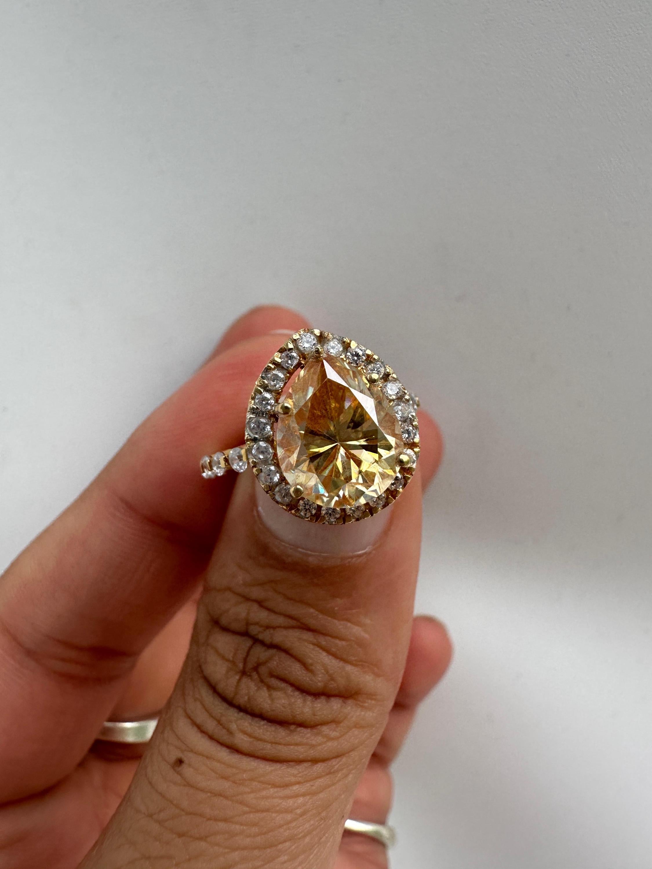 4 CT Yellow Moissanite Engagement Ring, 14k Gold Vermeil Halo Statement Ring for gift