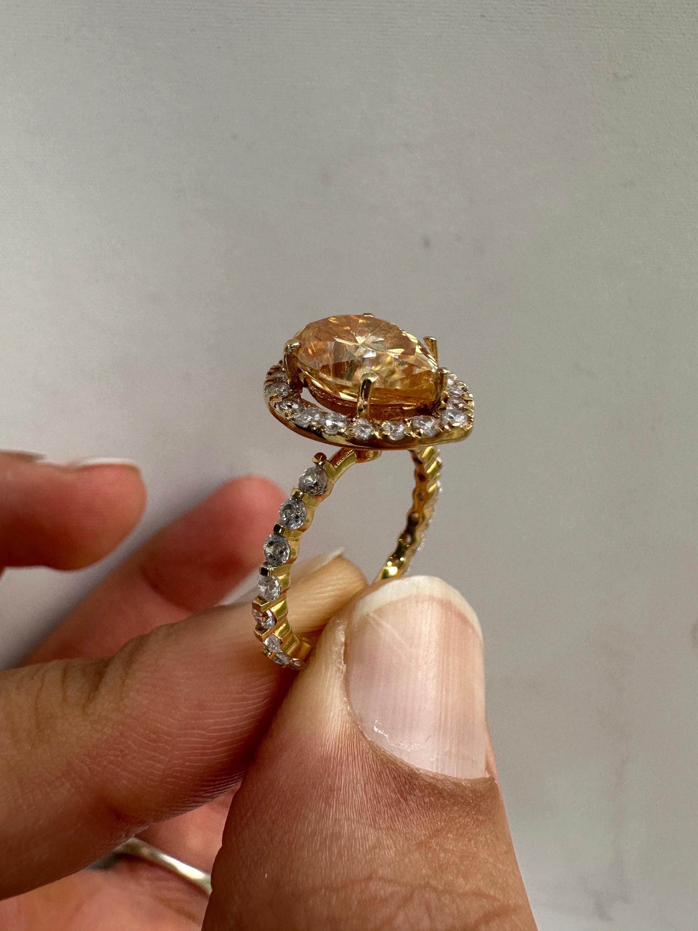4 CT Yellow Moissanite Engagement Ring, 14k Gold Vermeil Halo Statement Ring for gift