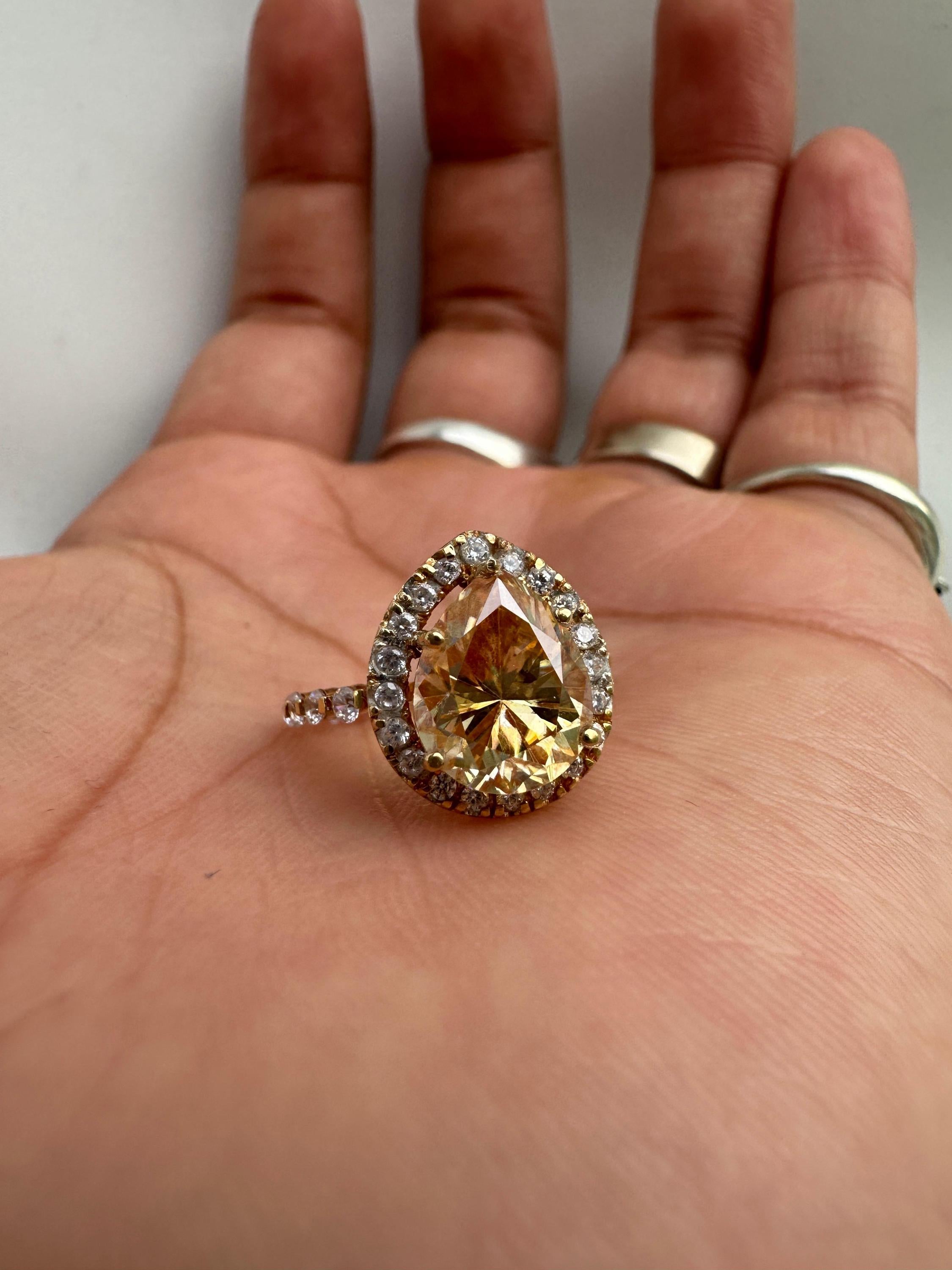 4 CT Yellow Moissanite Engagement Ring, 14k Gold Vermeil Halo Statement Ring for gift