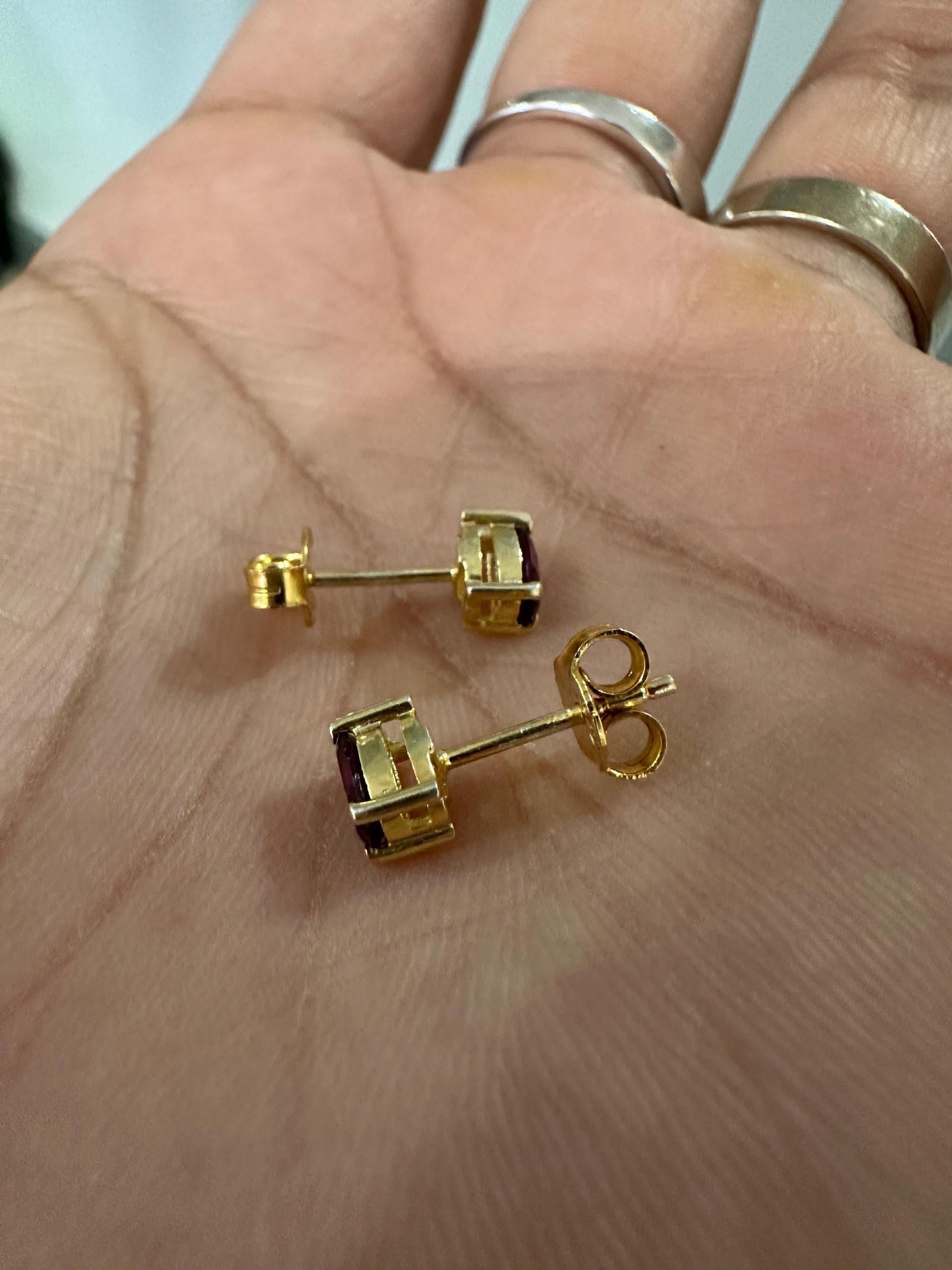 Rhodolite Garnet Oval Stud Earrings | 14K Yellow Gold, 1 CT Red Gemstone Minimalist Jewelry