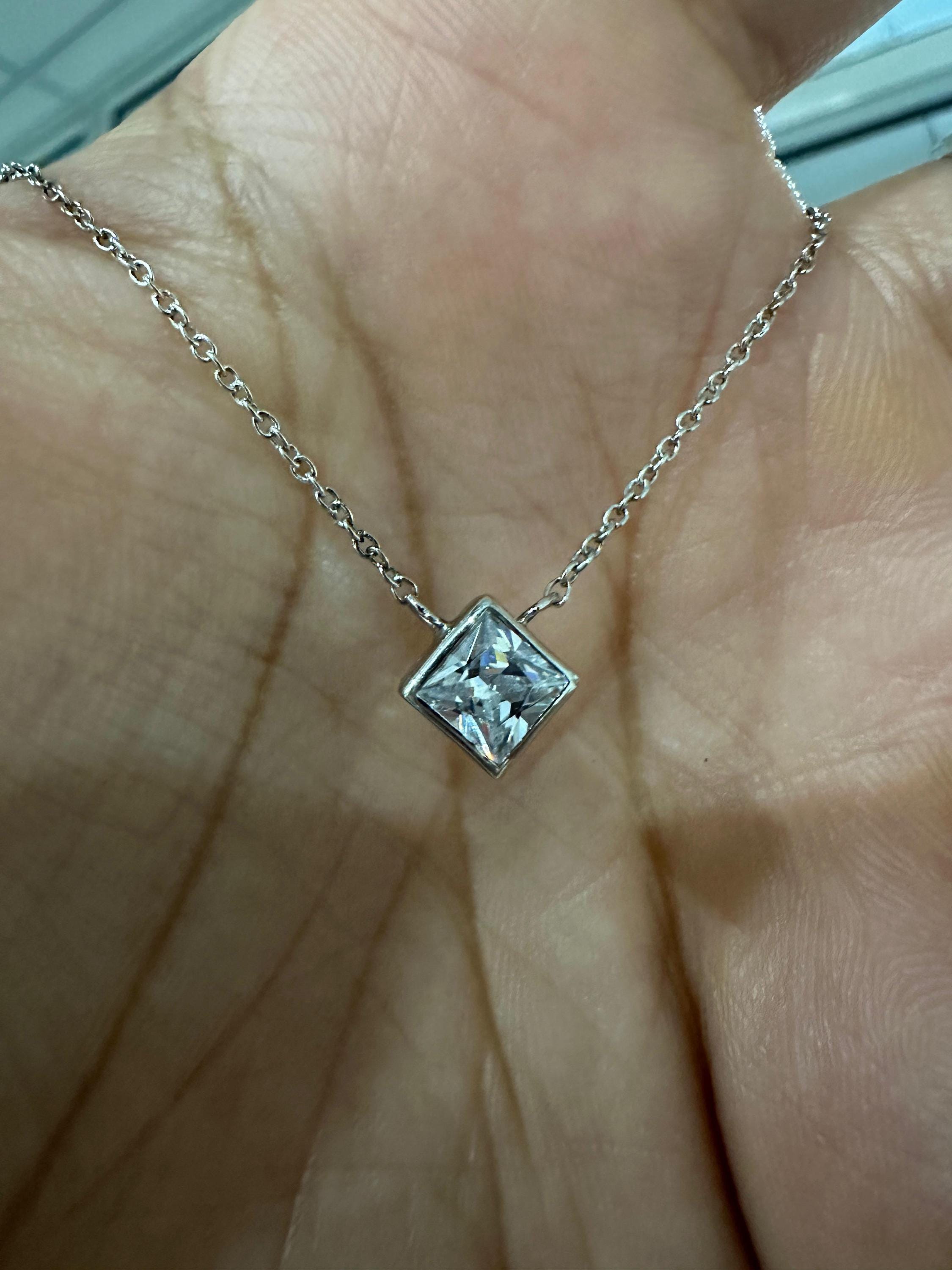Princess Cut Moissanite Kite Pendant Necklace | 925 Sterling Silver Solitaire Bezel Set