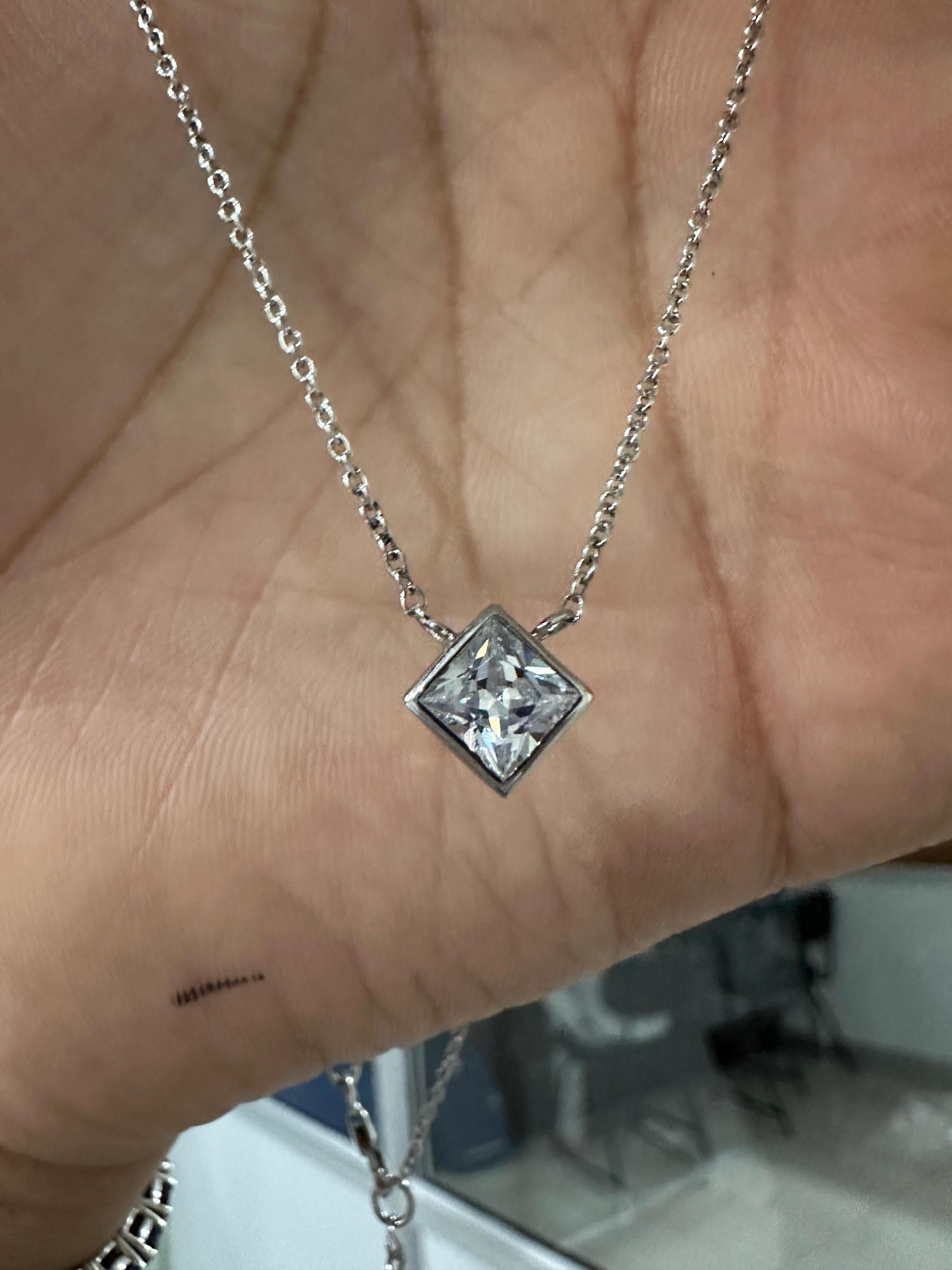 Princess Cut Moissanite Kite Pendant Necklace | 925 Sterling Silver Solitaire Bezel Set