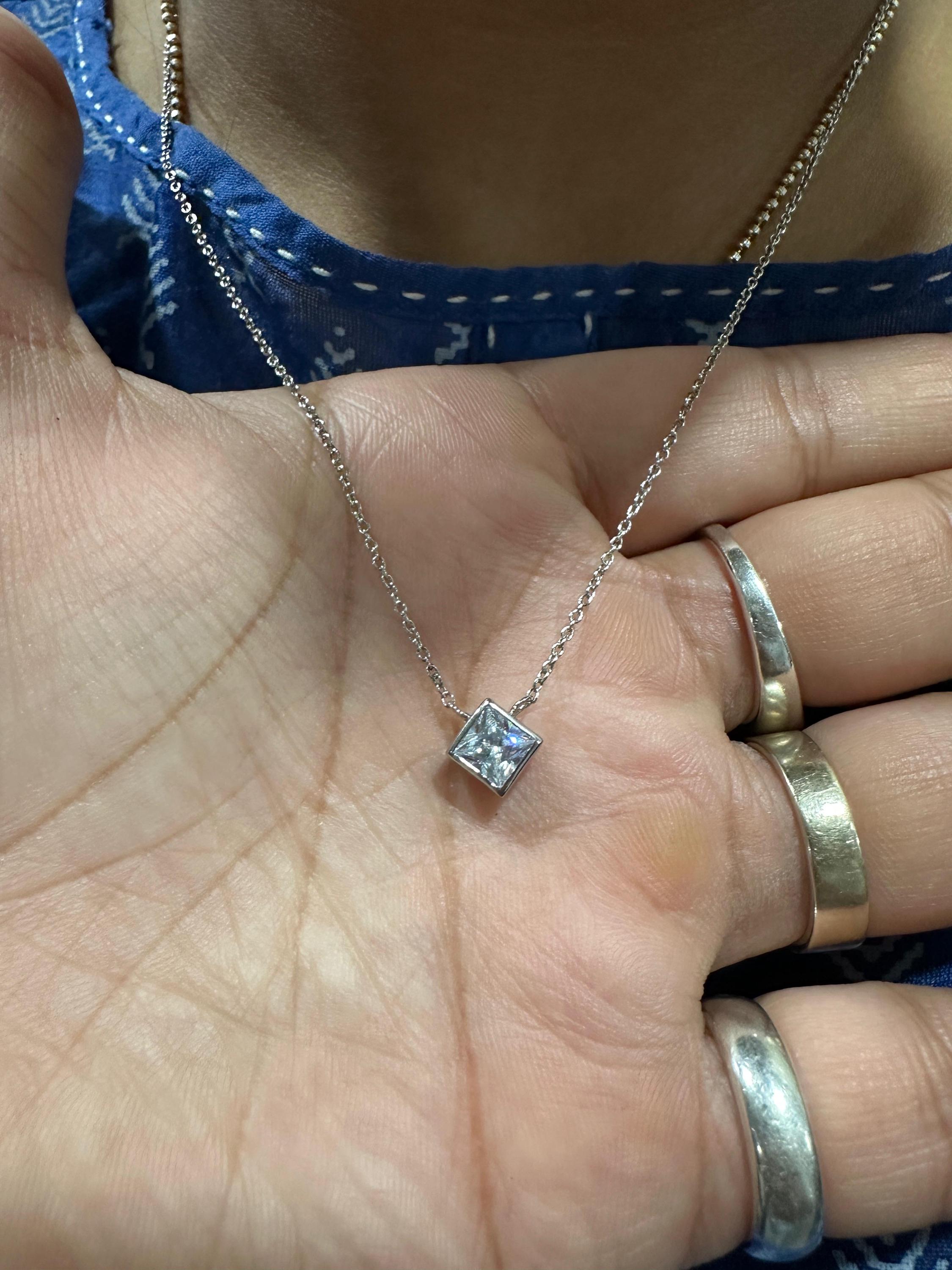 Princess Cut Moissanite Kite Pendant Necklace | 925 Sterling Silver Solitaire Bezel Set