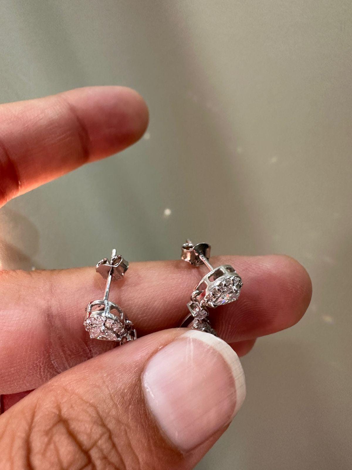 Natural Tanzanite Halo Drop Earrings, 14K White Gold, Pear Cut Moissanite Bridal Jewelry