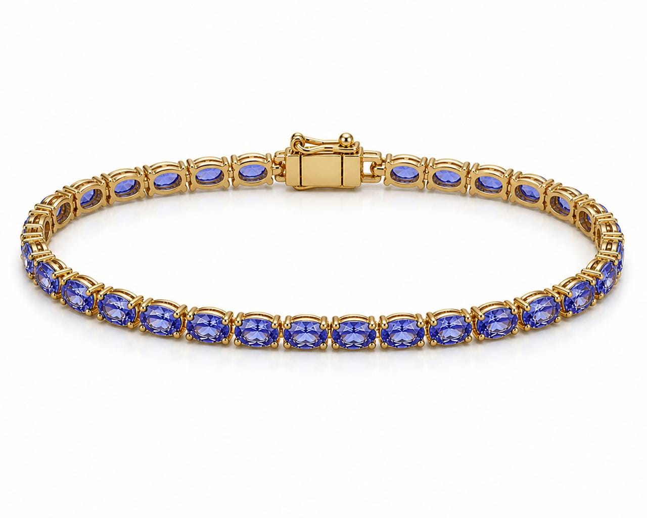 Natural Tanzanite Oval Cut Tennis Bracelet, Gold Vermeil 925 Sterling Silver Dainty Elegant Jewelry