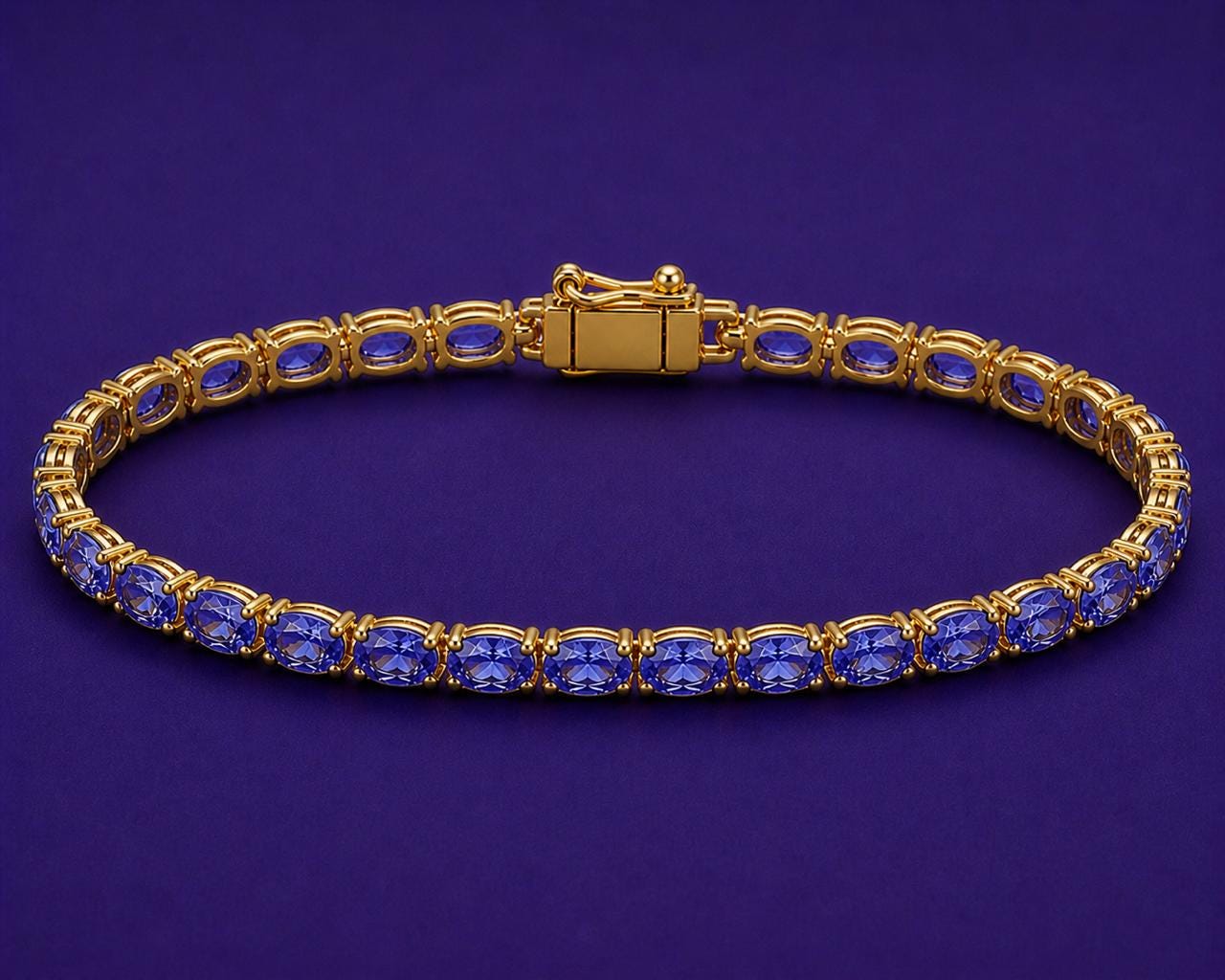Natural Tanzanite Oval Cut Tennis Bracelet, Gold Vermeil 925 Sterling Silver Dainty Elegant Jewelry