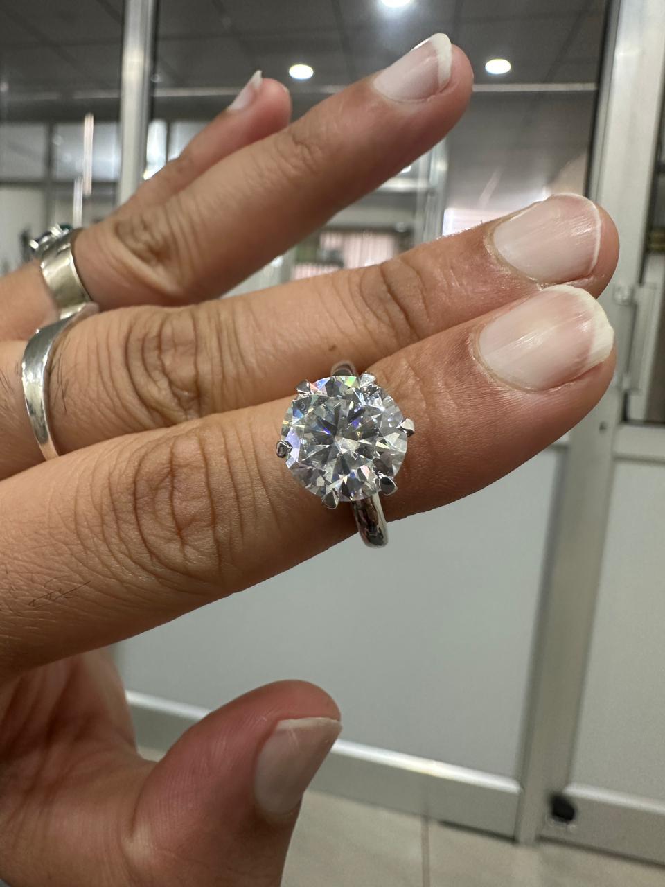 6 CT Round Moissanite Solitaire Ring, 14k White Gold Cathedral Engagement Proposal Ring