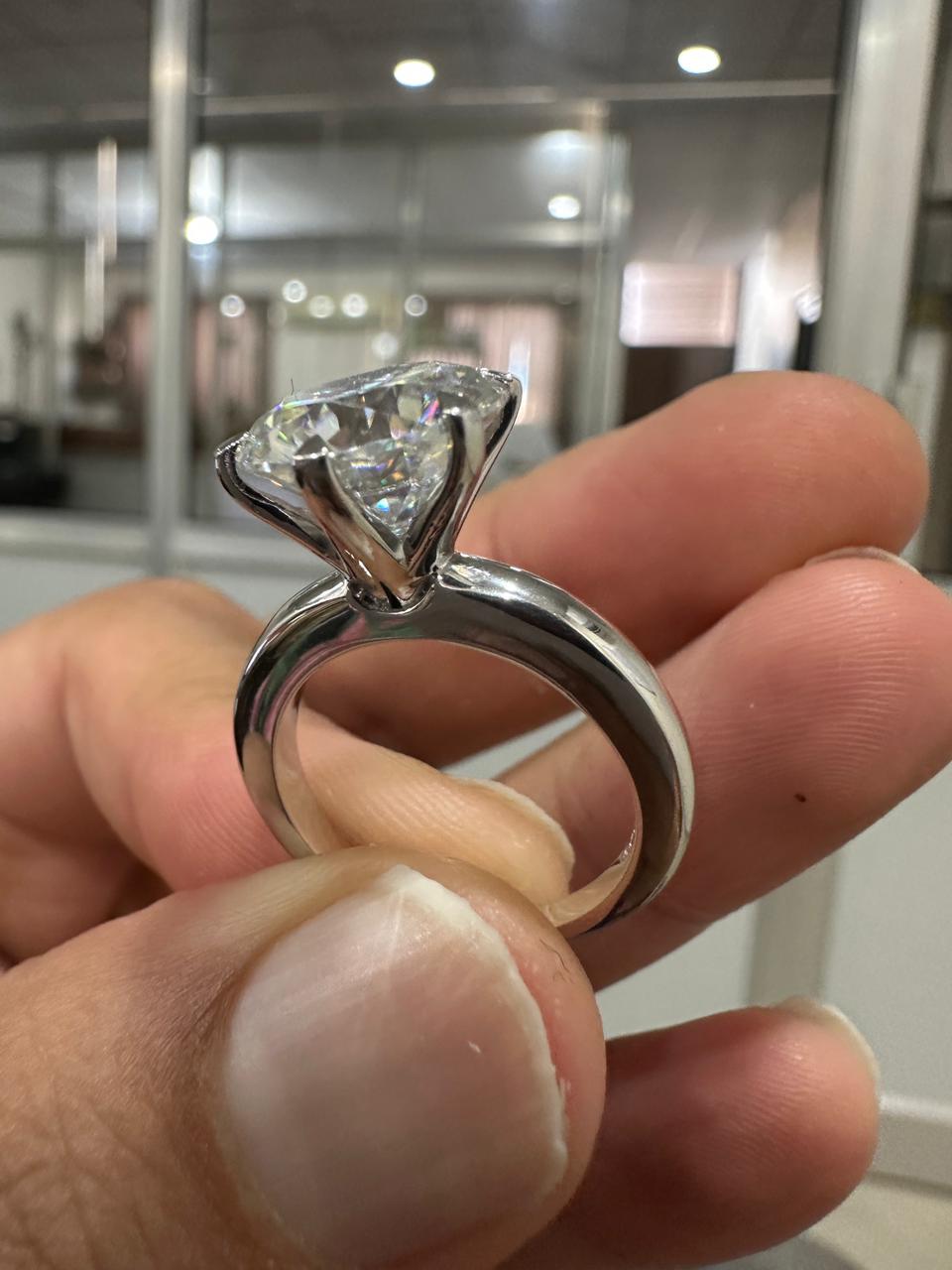 6 CT Round Moissanite Solitaire Ring, 14k White Gold Cathedral Engagement Proposal Ring