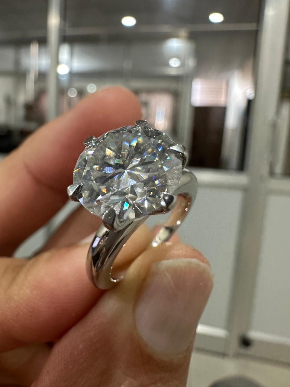 6 CT Round Moissanite Solitaire Ring, 14k White Gold Cathedral Engagement Proposal Ring