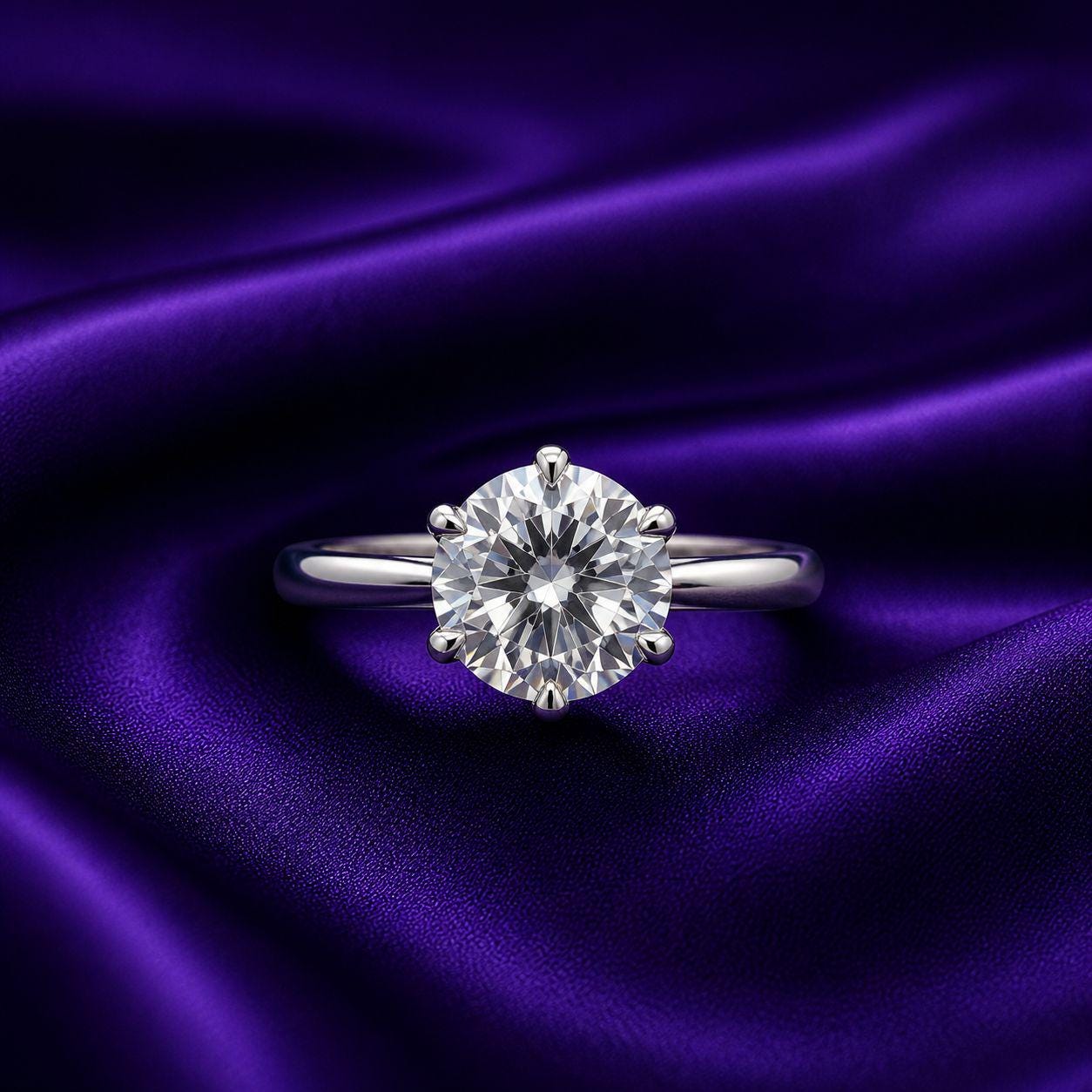 6 CT Round Moissanite Solitaire Ring, 14k White Gold Cathedral Engagement Proposal Ring