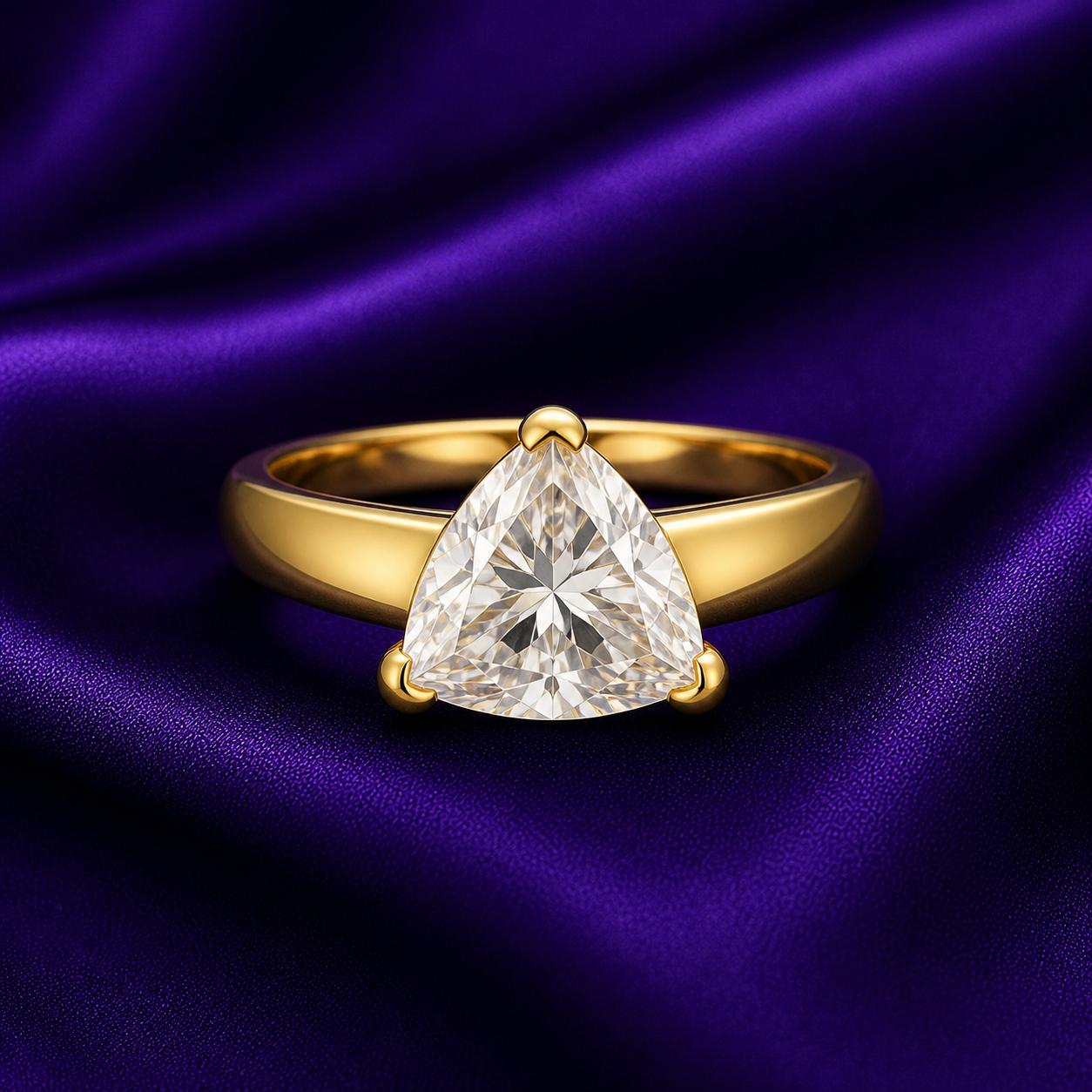 3 Carat Trillion Moissanite Engagement Ring, 14K Yellow Gold Modern Statement Ring