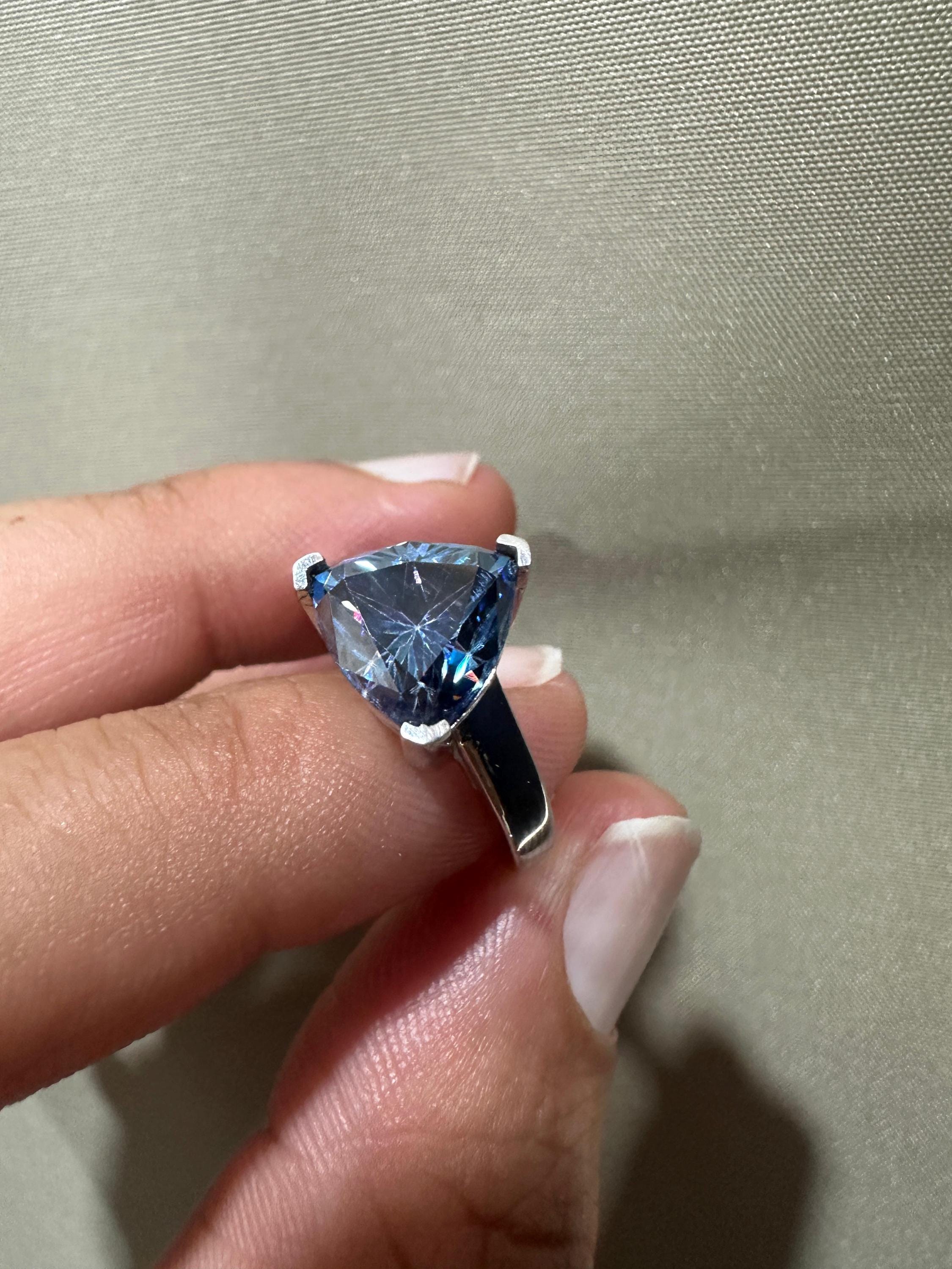 3 CT Blue Moissanite Trillion Cut Ring, 925 Sterling Silver Statement Solitaire Jewelry
