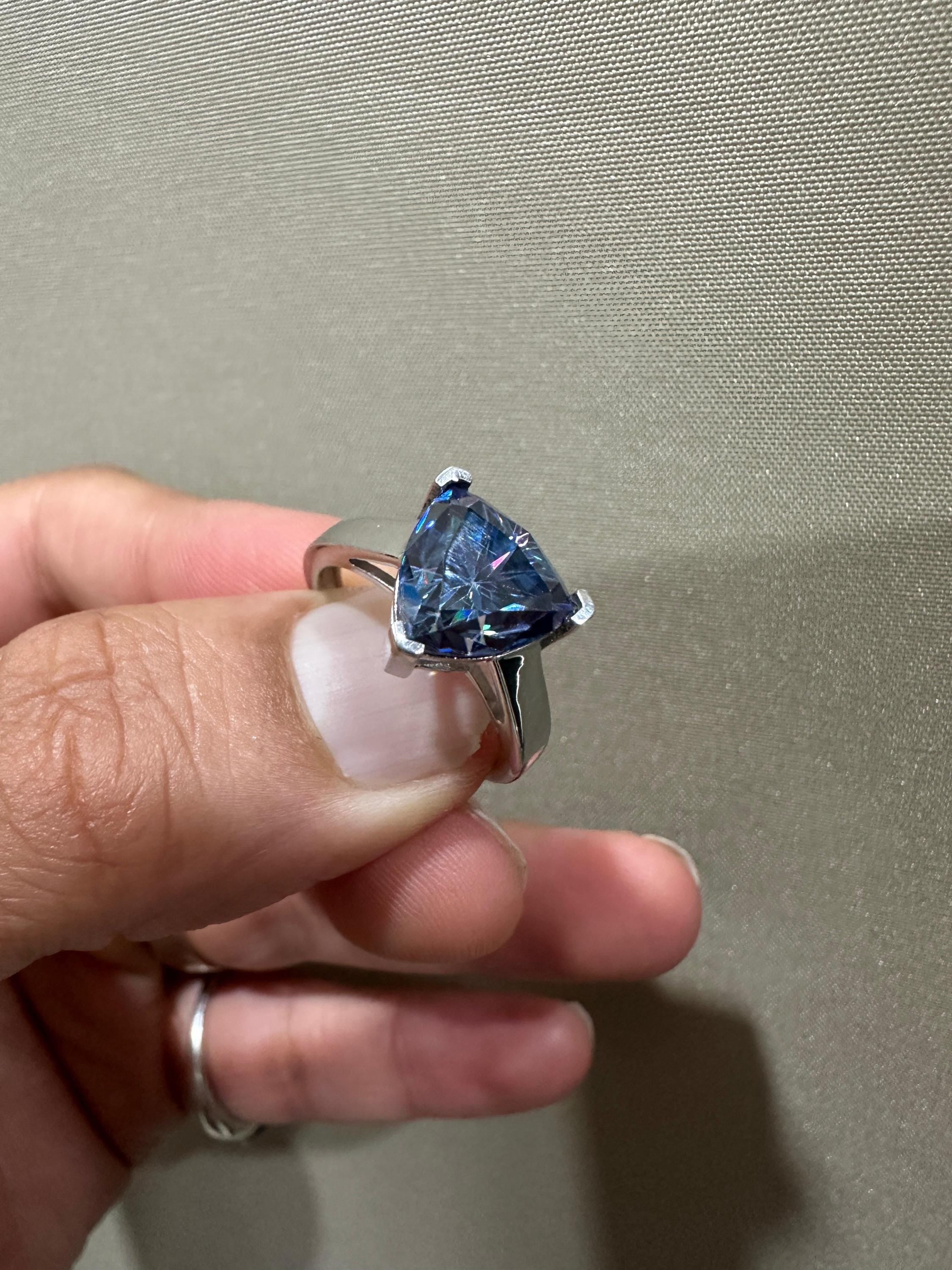 3 CT Blue Moissanite Trillion Cut Ring, 925 Sterling Silver Statement Solitaire Jewelry