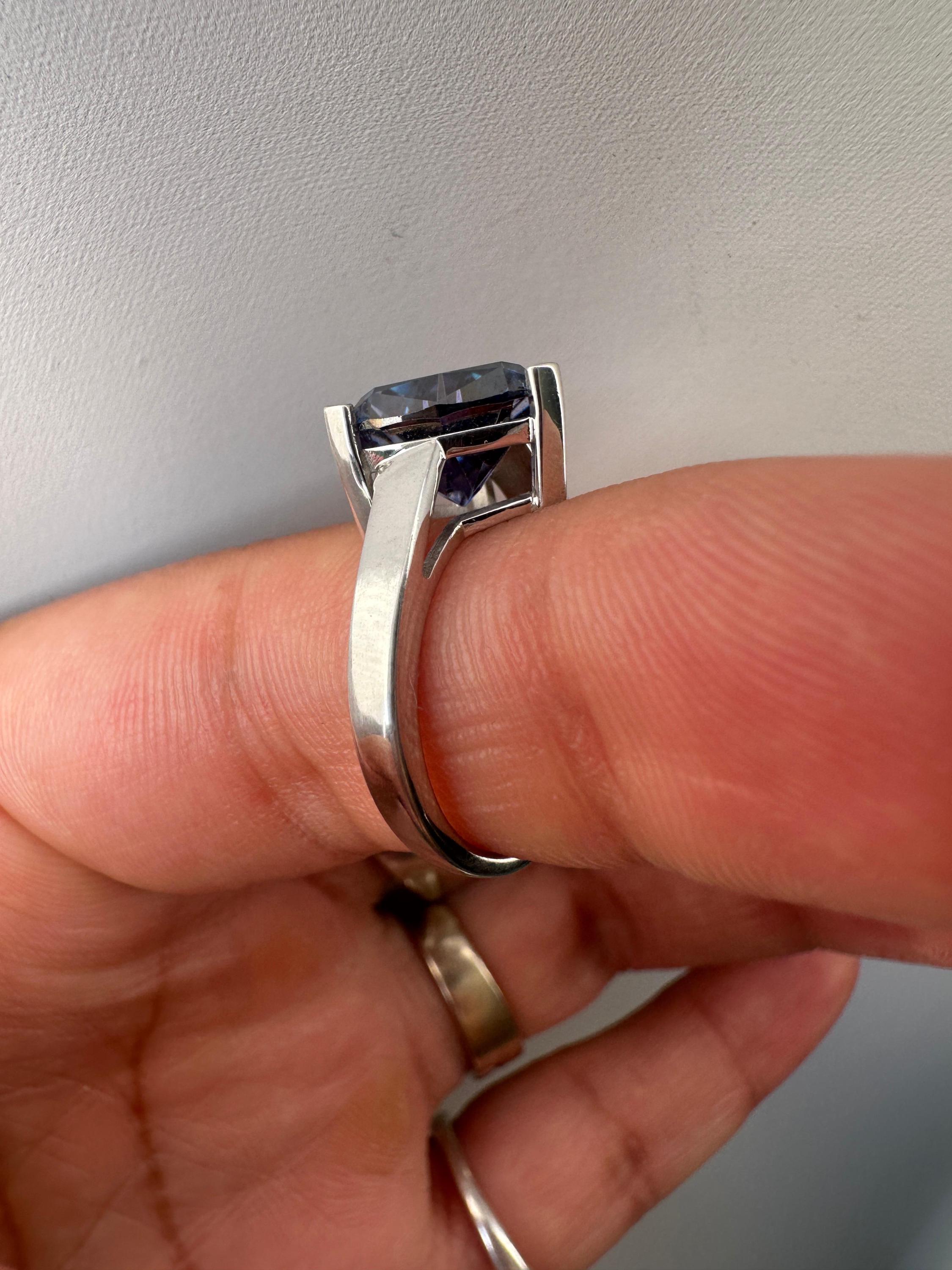3 CT Blue Moissanite Trillion Cut Ring, 925 Sterling Silver Statement Solitaire Jewelry