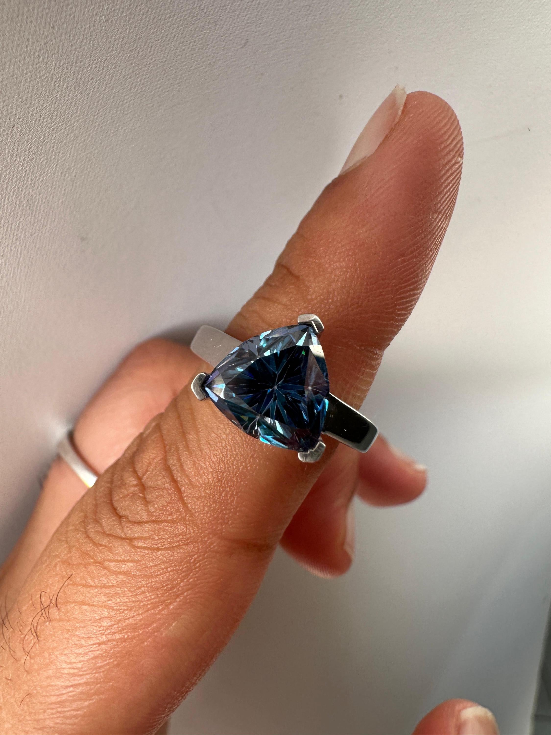 3 CT Blue Moissanite Trillion Cut Ring, 925 Sterling Silver Statement Solitaire Jewelry