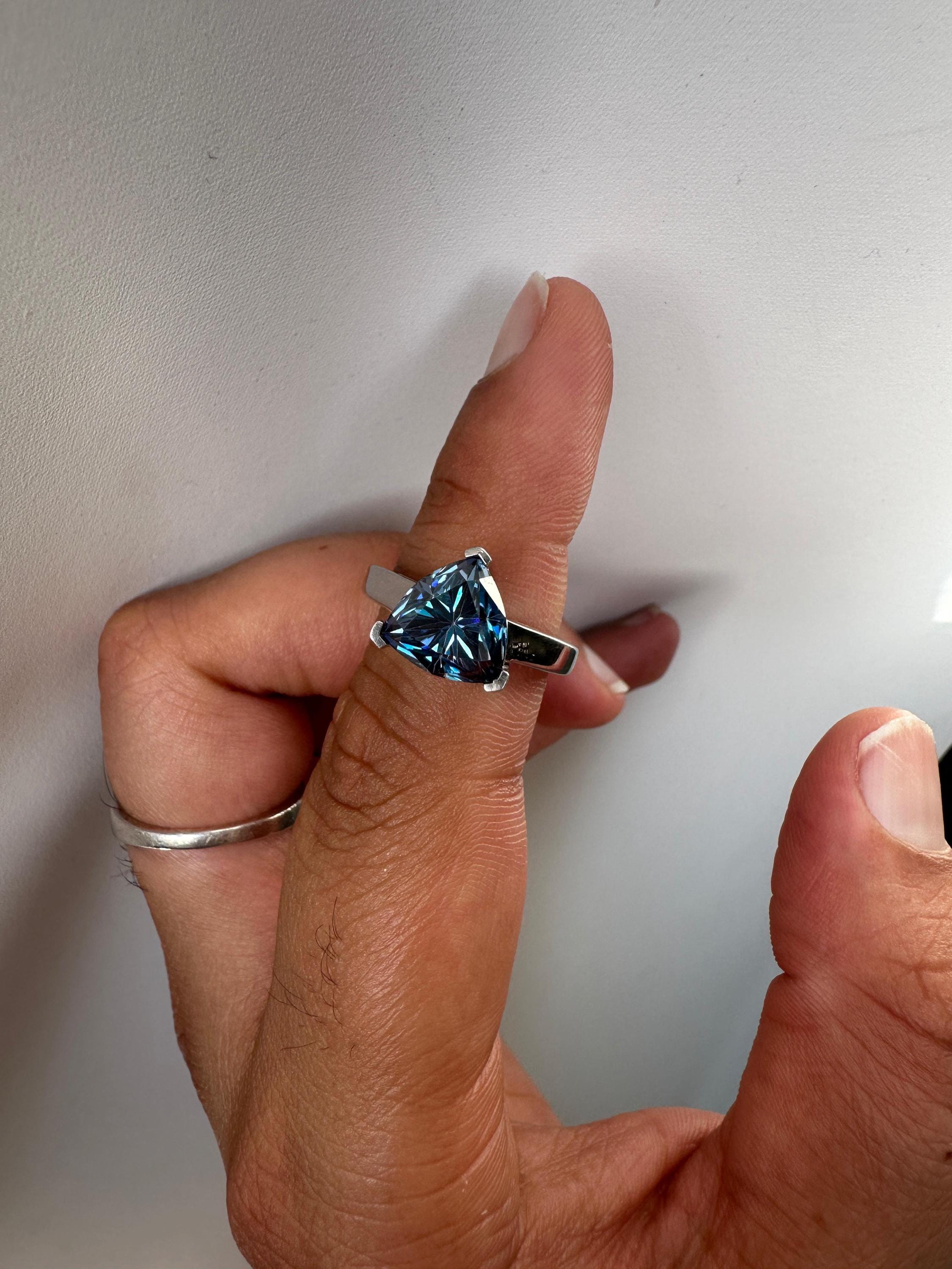 3 CT Blue Moissanite Trillion Cut Ring, 925 Sterling Silver Statement Solitaire Jewelry