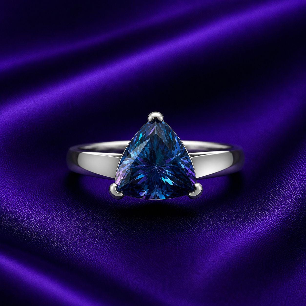 3 CT Blue Moissanite Trillion Cut Ring, 925 Sterling Silver Statement Solitaire Jewelry
