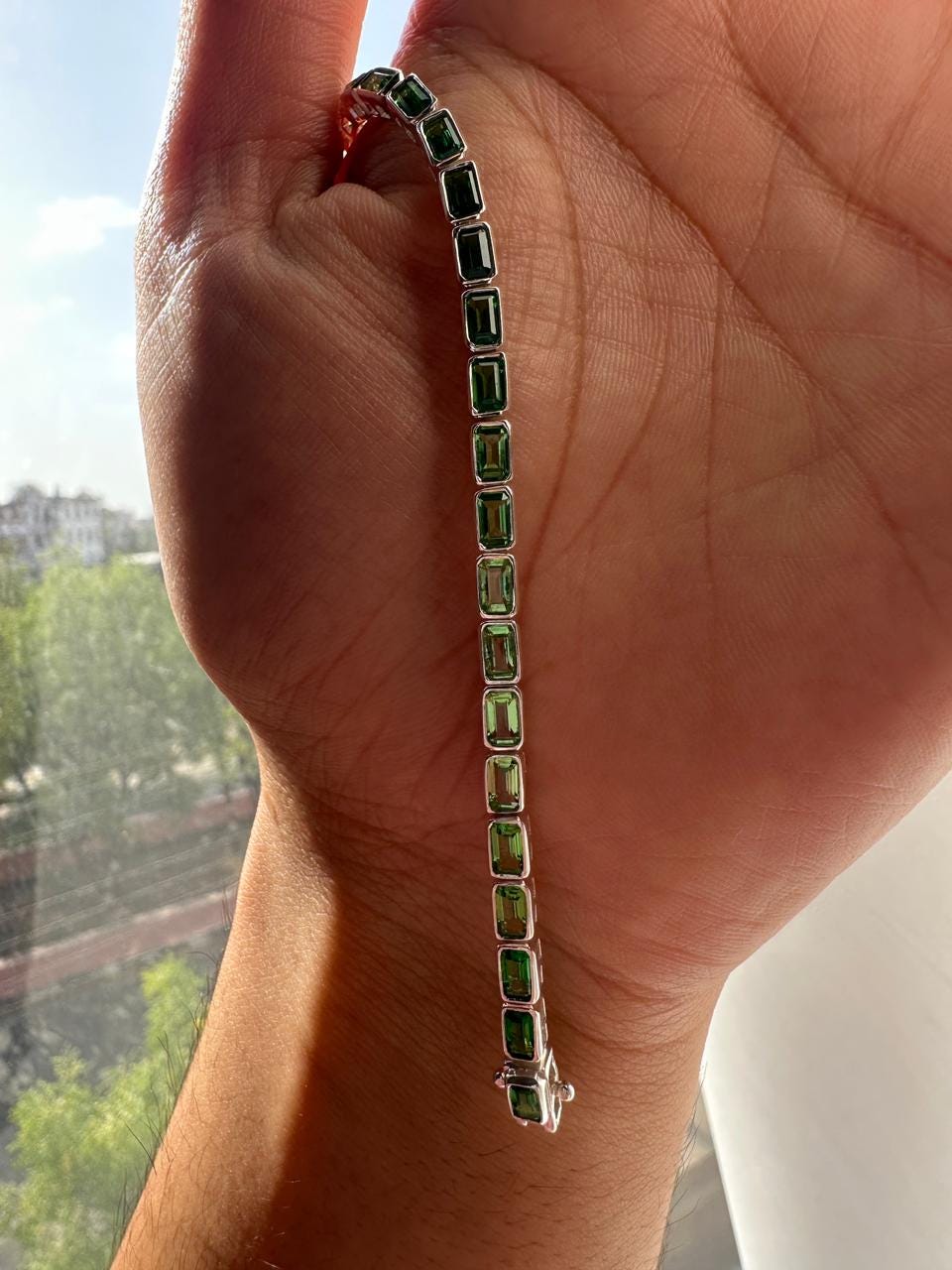 Green Emerald Tennis Bracelet | 925 Sterling Silver, 12 CT Minimalist Luxury Bracelet