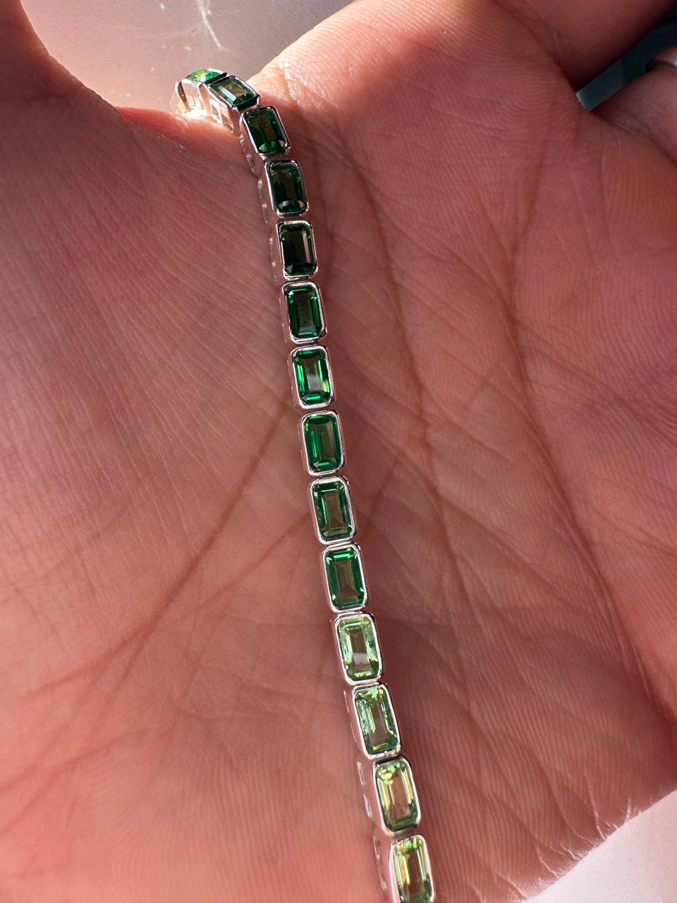 Green Emerald Tennis Bracelet | 925 Sterling Silver, 12 CT Minimalist Luxury Bracelet
