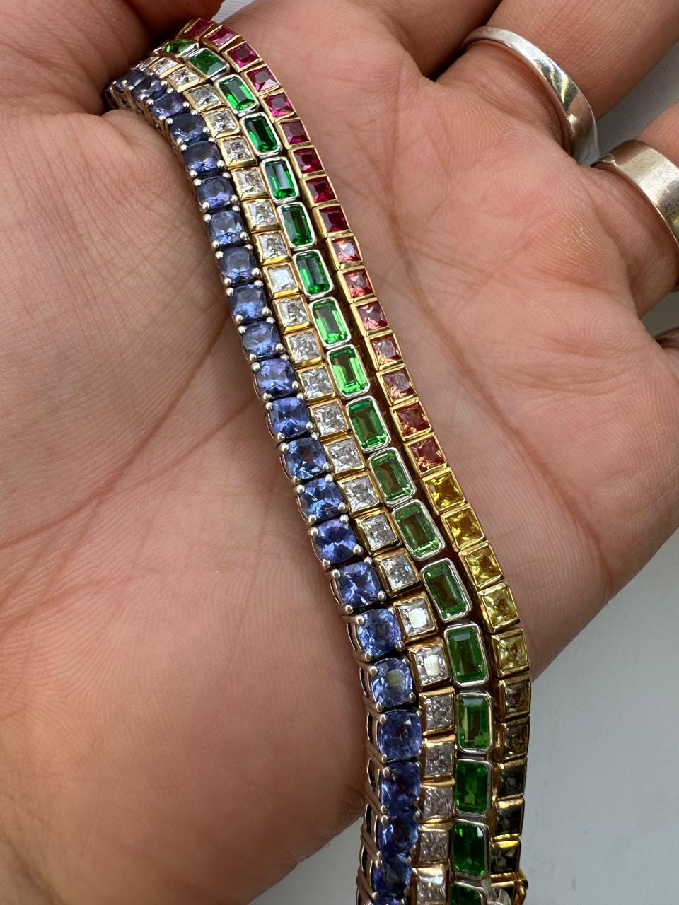 Tennis Bracelet Set for gift | 925 Silver 14K Gold Vermeil, Tanzanite, Emerald, Moissanite, Sapphire