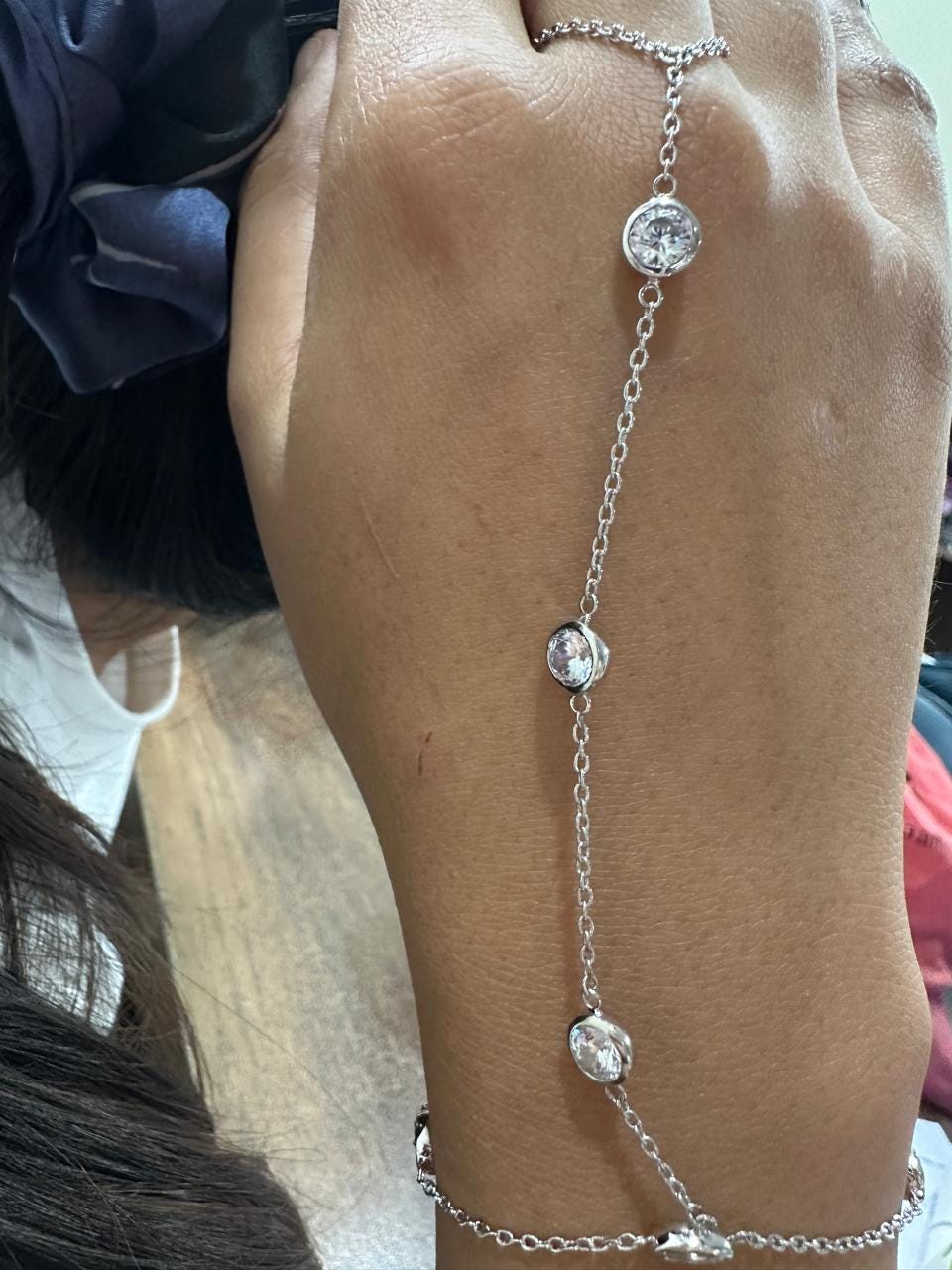 Moissanite Hand Chain Bracelet, Bezel Set Chain Bracelet, 925 Sterling Silver Slave Bracelet
