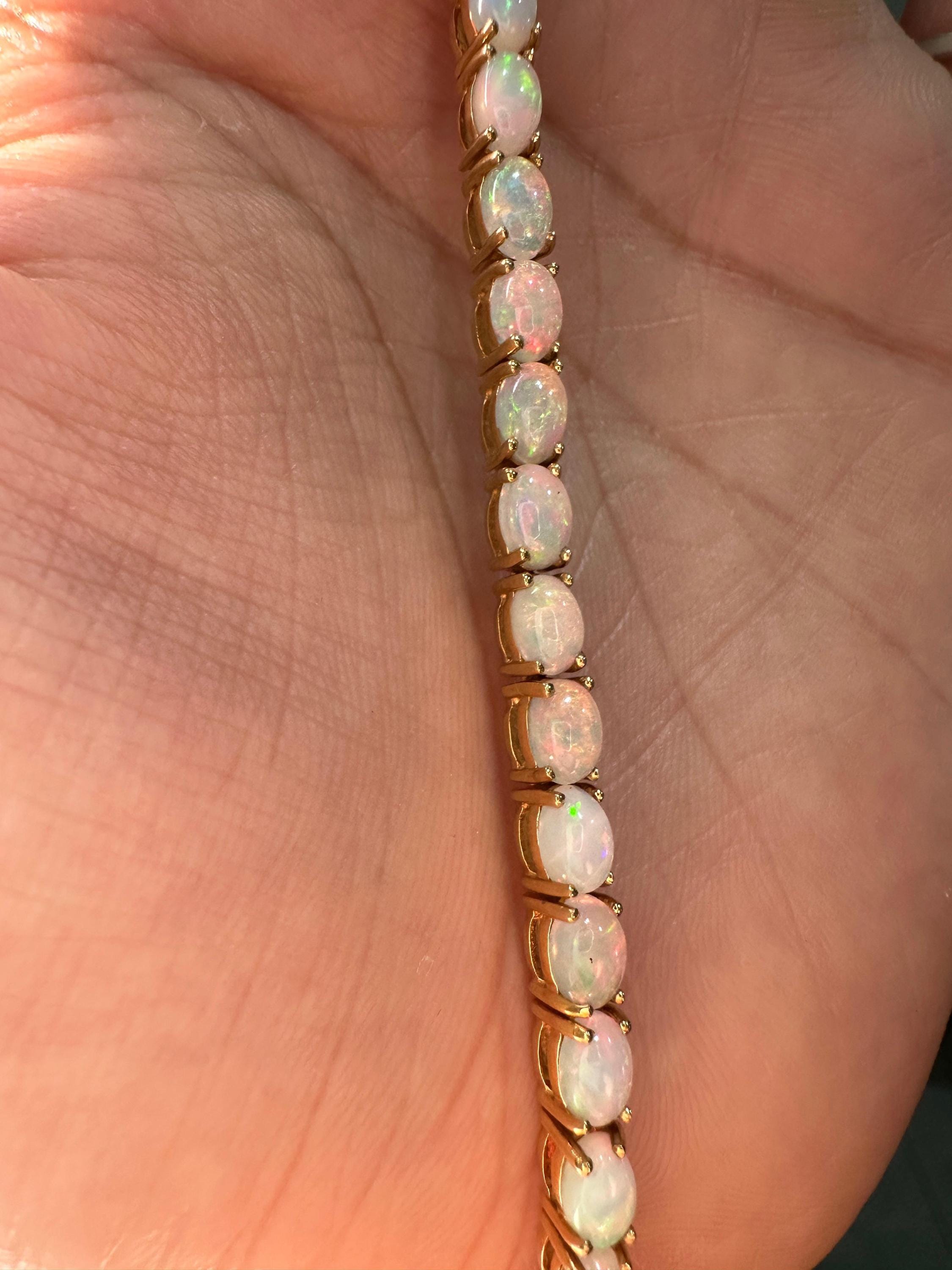 14K Gold Opal Tennis Bracelet, October Birthstone, Luxury Statement Jewelry