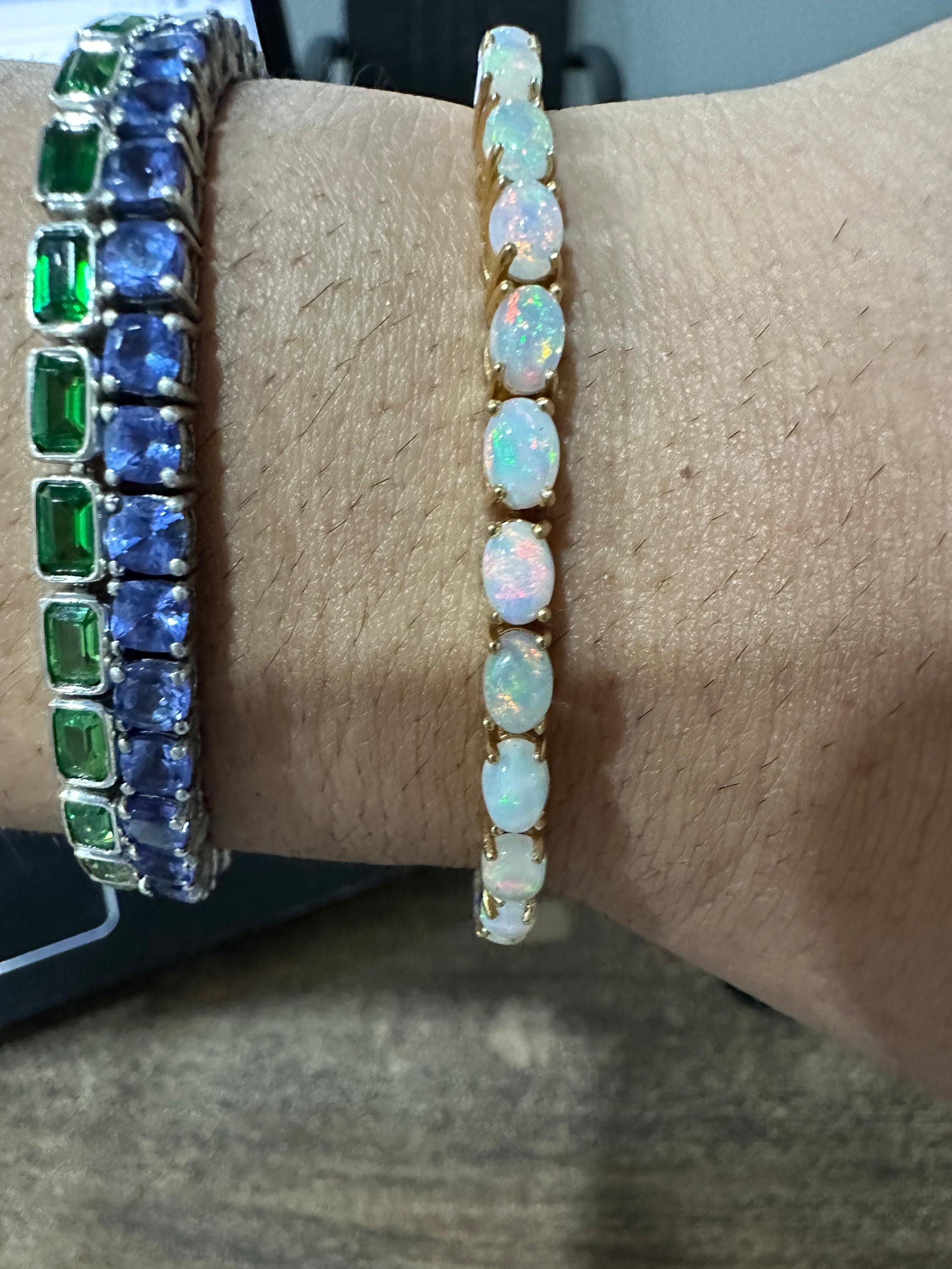 14K Gold Opal Tennis Bracelet, October Birthstone, Luxury Statement Jewelry