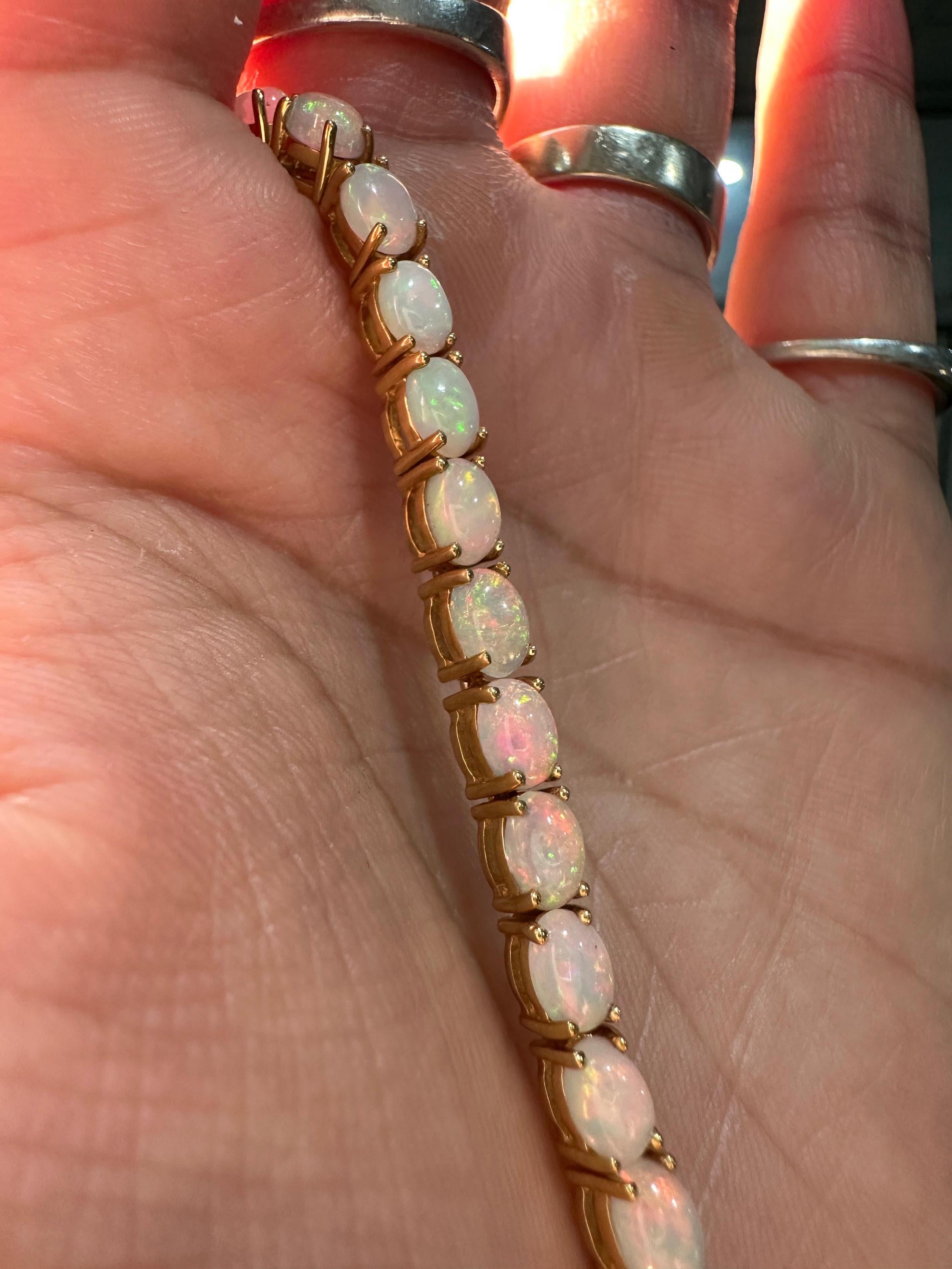 14K Gold Opal Tennis Bracelet, October Birthstone, Luxury Statement Jewelry