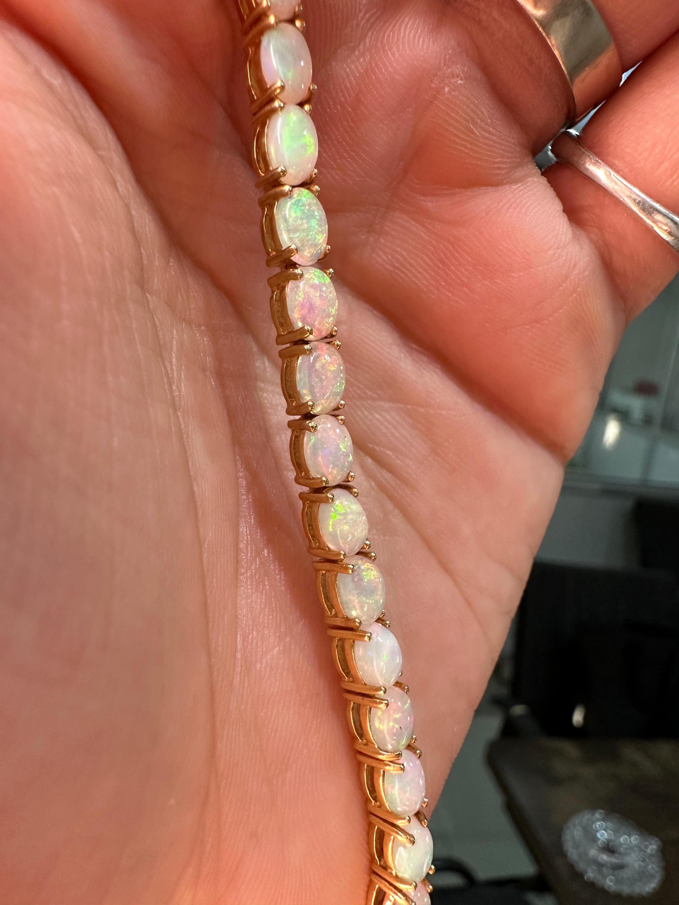 14K Gold Opal Tennis Bracelet, October Birthstone, Luxury Statement Jewelry
