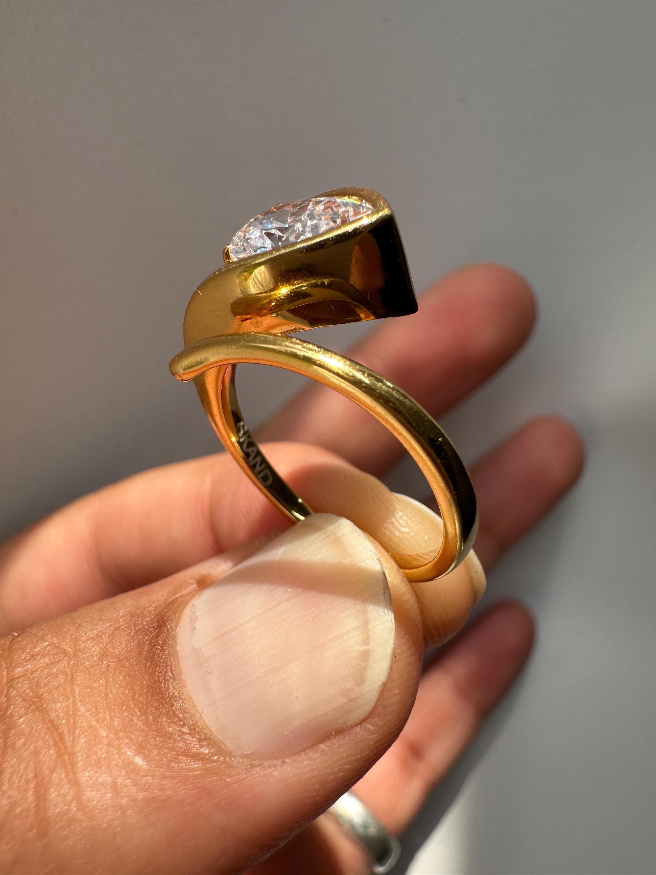 Pear Moissanite Adjustable Ring: Gold Vermeil Open Wrap Statement Piece