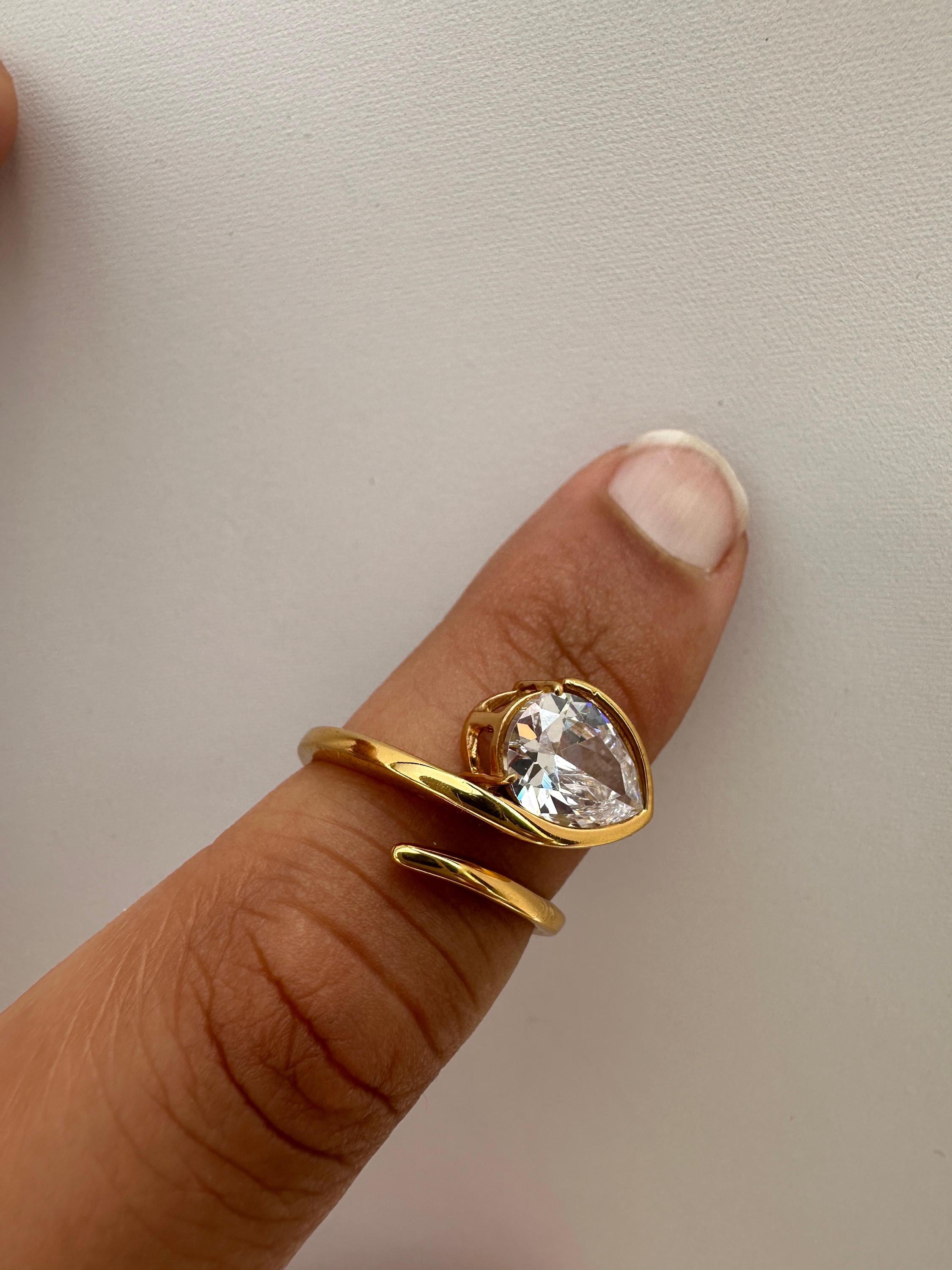 Pear Moissanite Adjustable Ring: Gold Vermeil Open Wrap Statement Piece