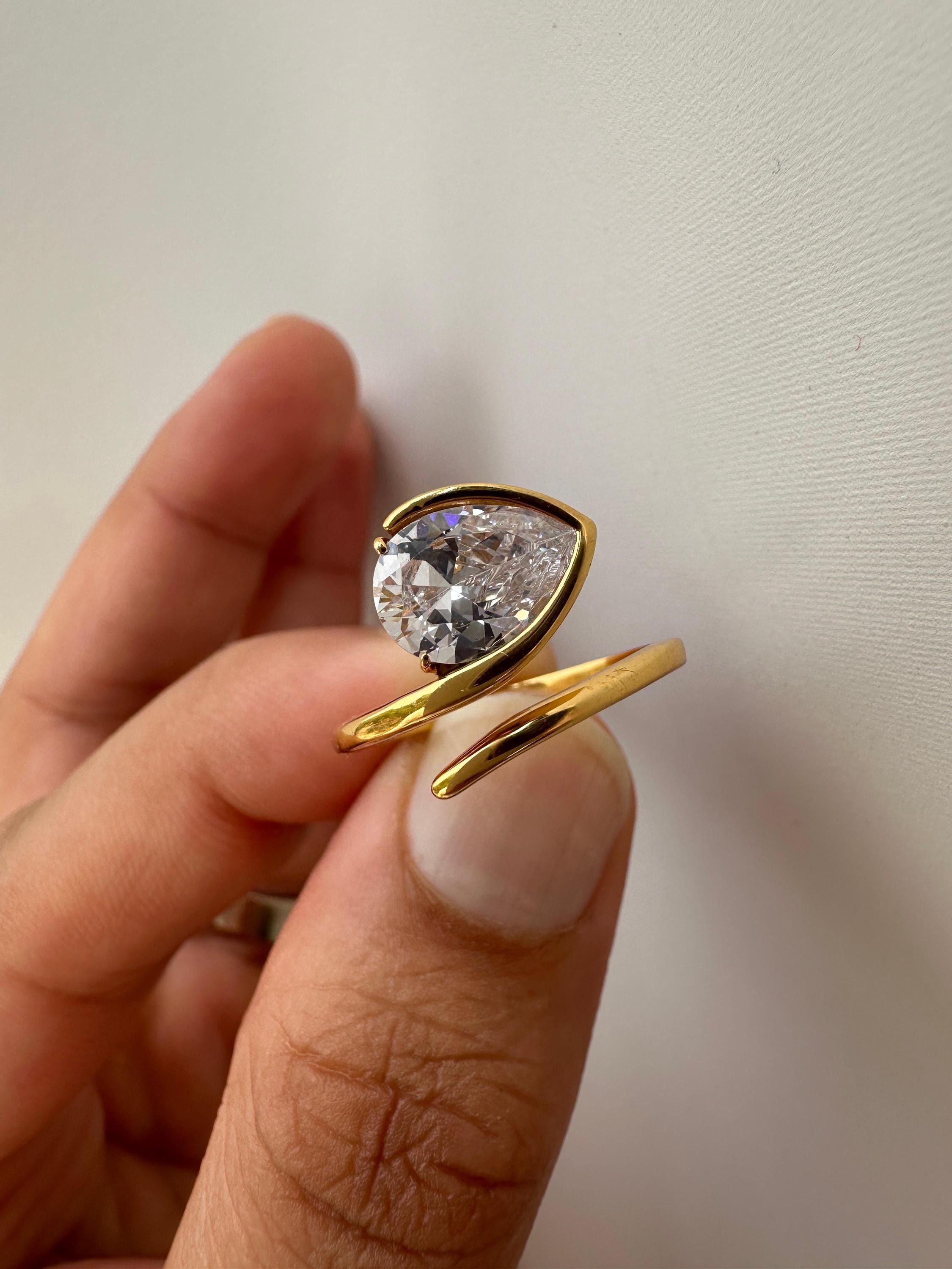 Pear Moissanite Adjustable Ring: Gold Vermeil Open Wrap Statement Piece