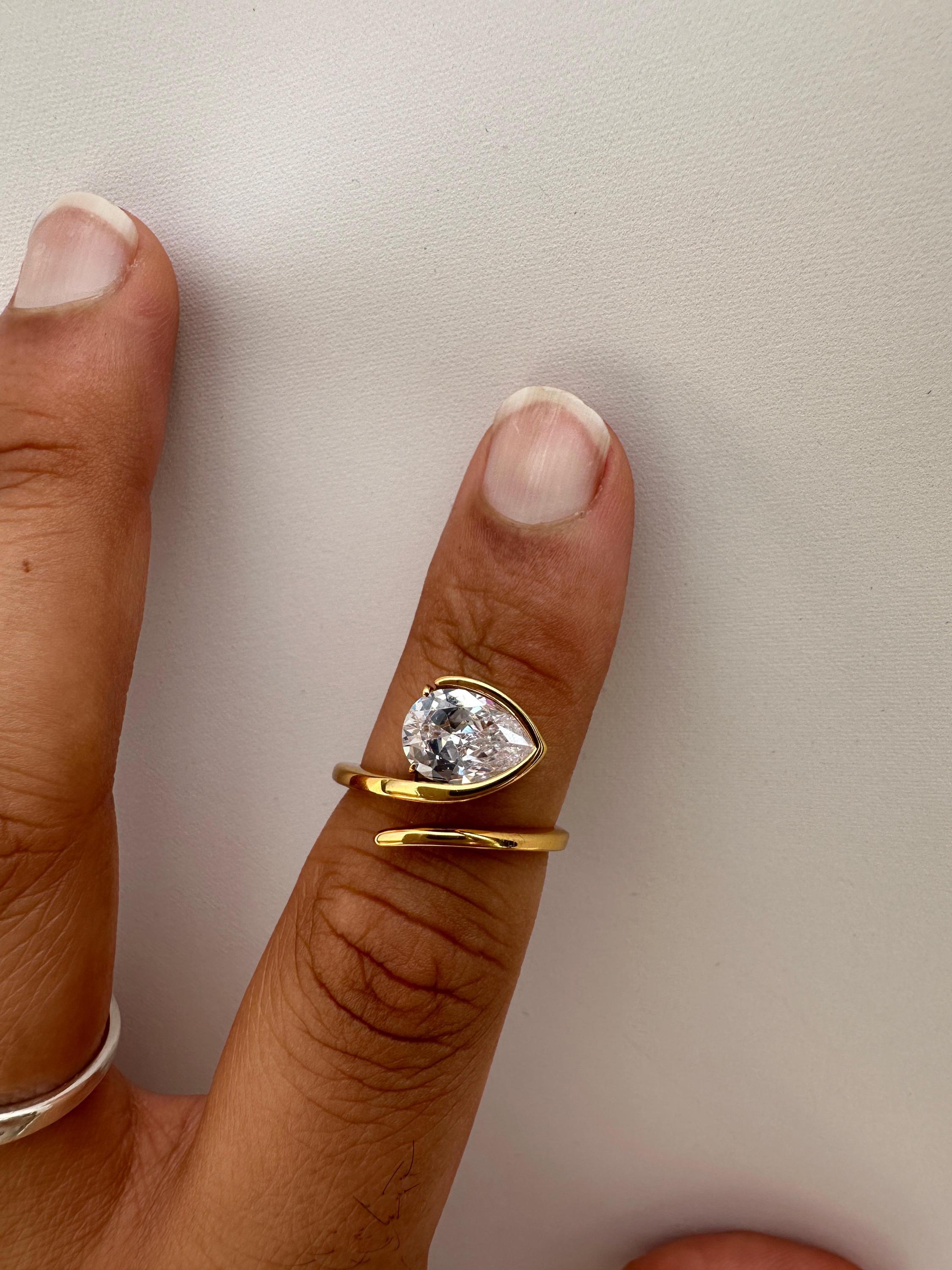 Pear Moissanite Adjustable Ring: Gold Vermeil Open Wrap Statement Piece