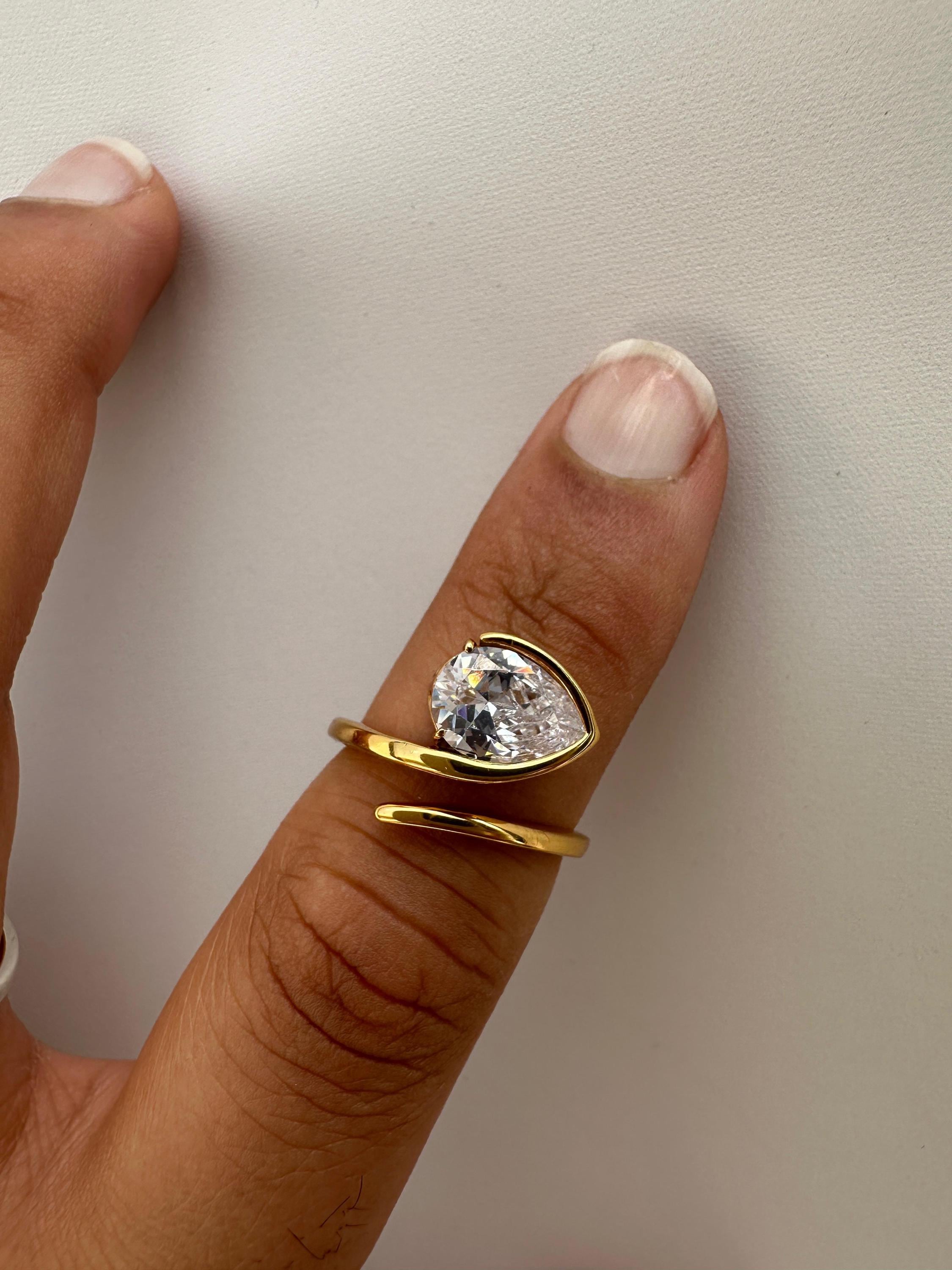 Pear Moissanite Adjustable Ring: Gold Vermeil Open Wrap Statement Piece