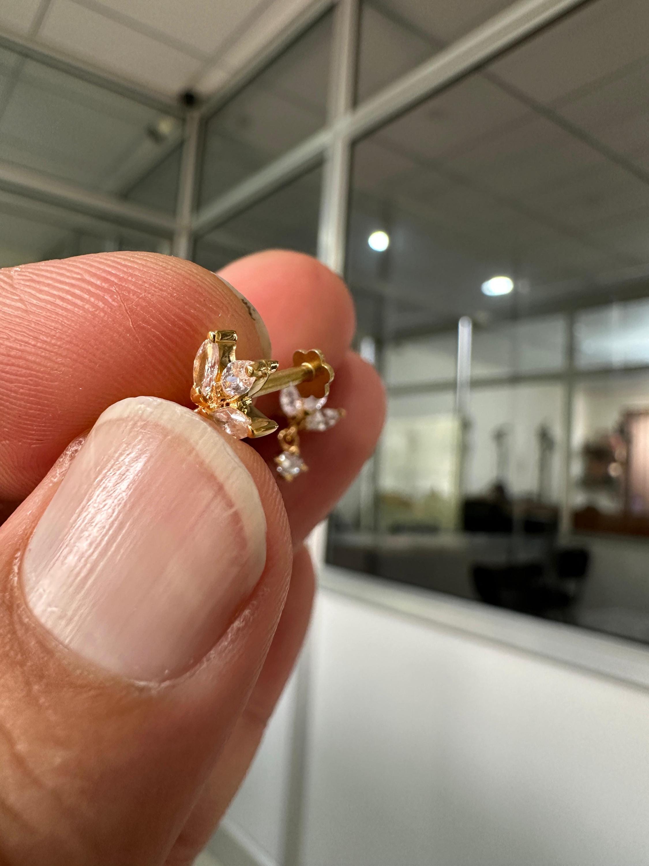 14K Gold Marquise Moissanite Floral Stud Earrings, Screw Back Dainty Drop