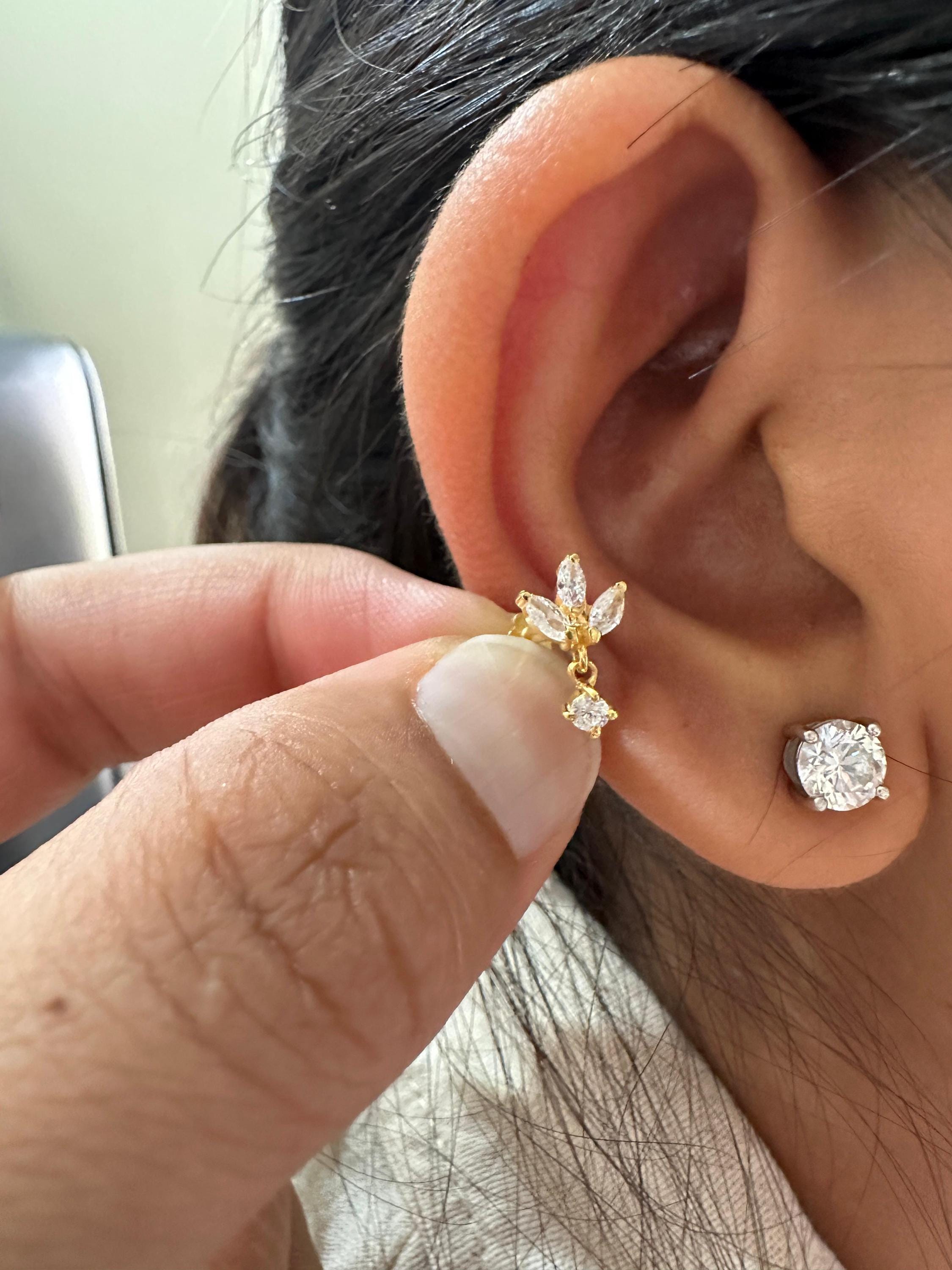 14K Gold Marquise Moissanite Floral Stud Earrings, Screw Back Dainty Drop