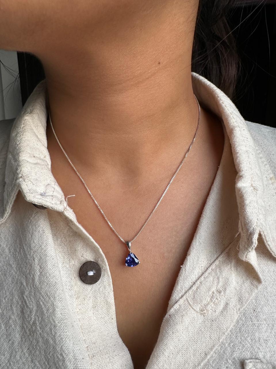 Rare Tanzanite Pendant Necklace for Gift, 14K White Gold, 1.25 CT Blue Gemstone Jewelry