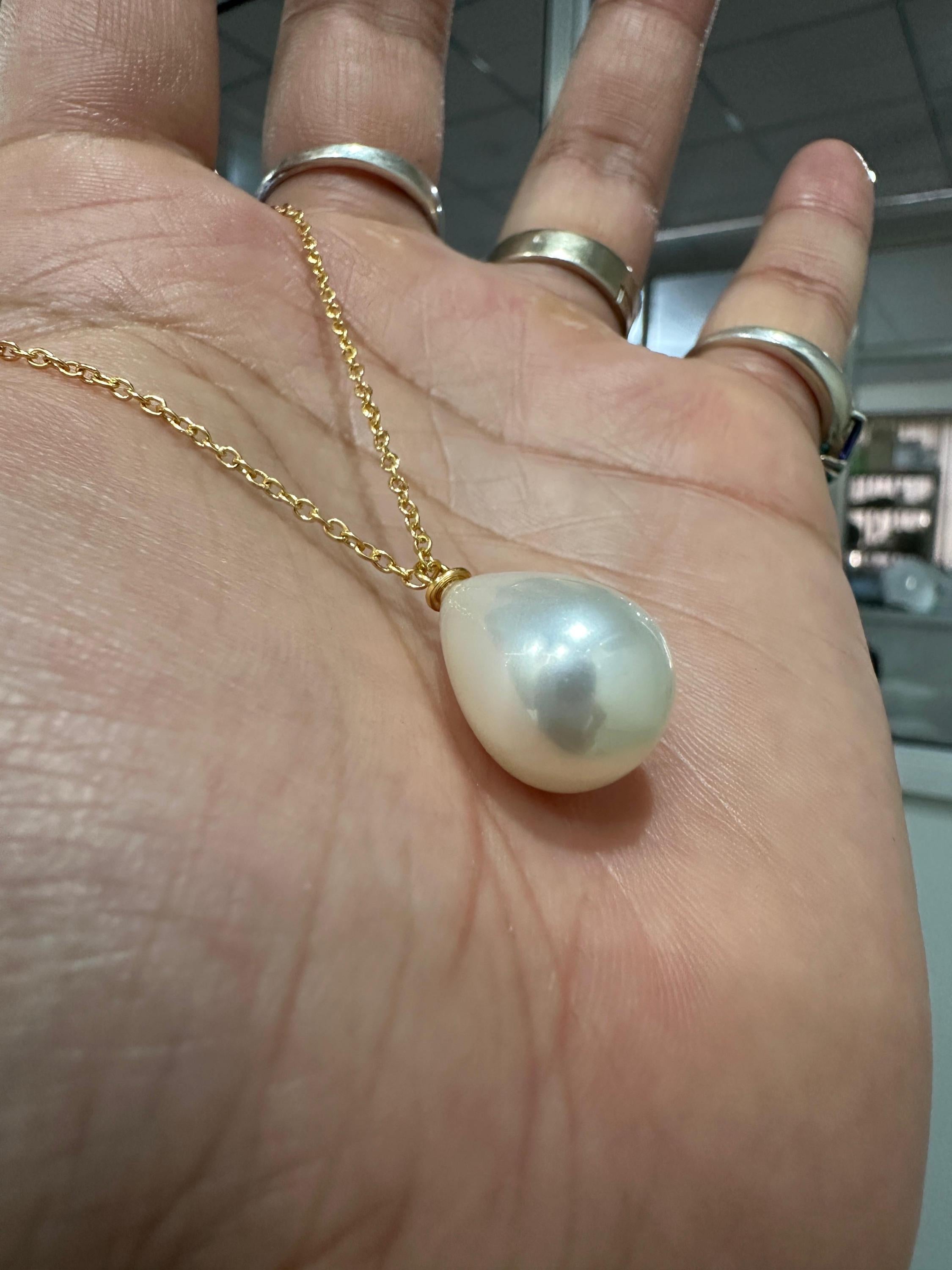 Teardrop Pearl Pendant Necklace, 14K Gold Vermeil Sterling Silver, Minimalist Statement Jewelry